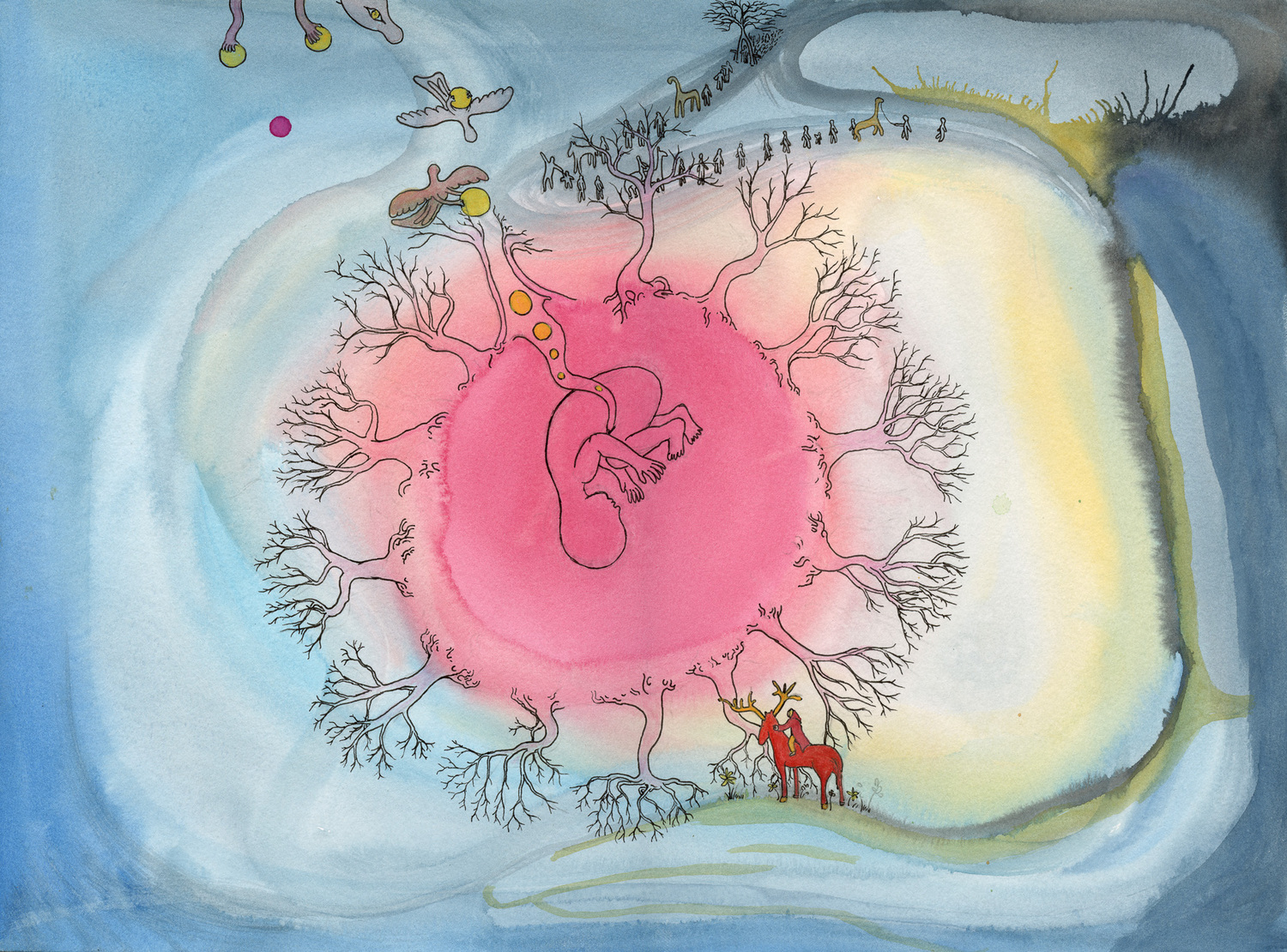 The fanciful drawings of Mamoun Nukumanu, an artist-in-residence at Tripoli Gallery, are on view in 