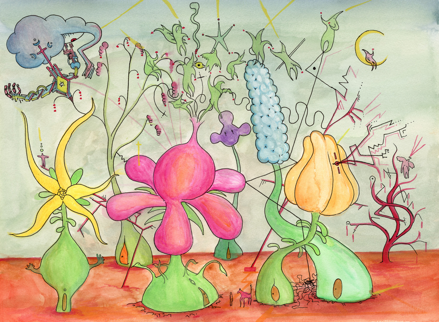 The fanciful drawings of Mamoun Nukumanu, an artist-in-residence at Tripoli Gallery, are on view in 