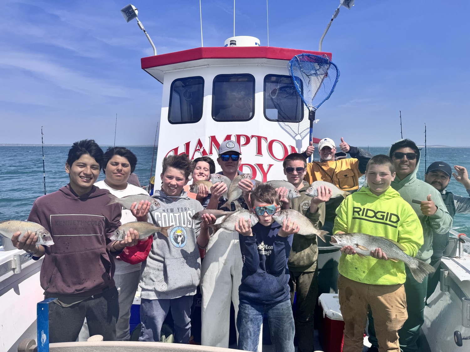 Mr. Petelli's class from Southampton High School had a great day of porgy and weakfish fishing aboard the Hampton Lady this past week. CAPT. JAMES FOLEY