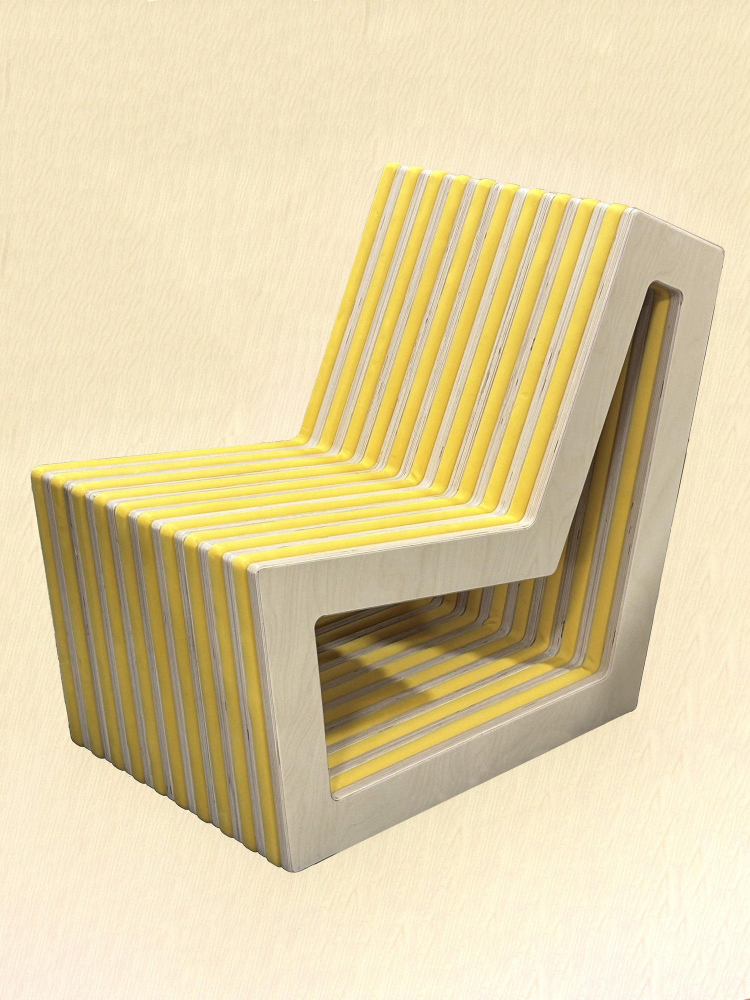 Almond Zigmund, “JAAZ CHAIR,” 2025. Birch, mdf, neoprene, 31” x 34” x 21.” ALMOND ZIGMUND