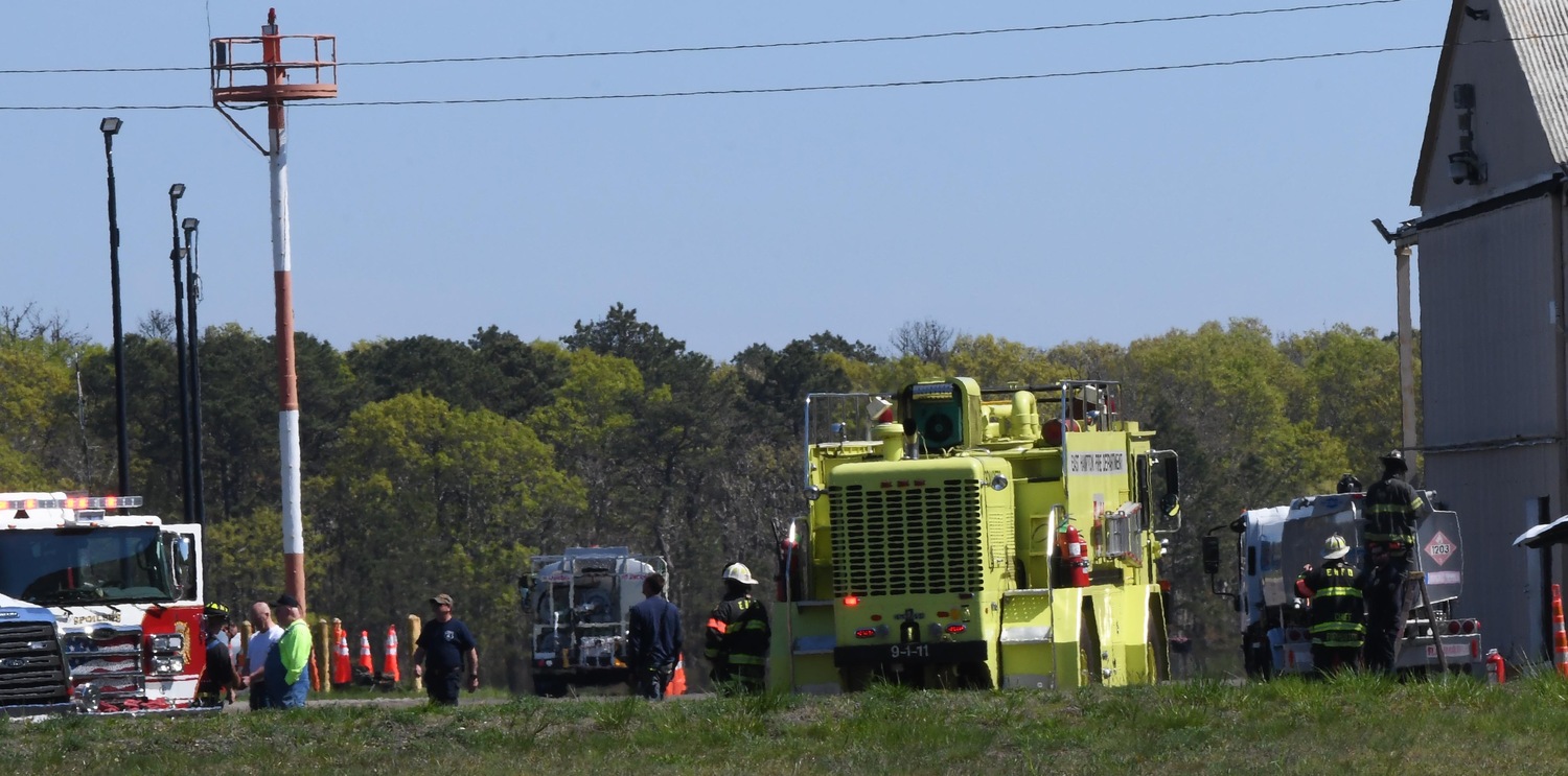 A fuel truck caught fire at East Hampton Airport on Thursday, May 8, but the town said the fire has been extinguished and the situation is under control. DOUG KUNTZ
