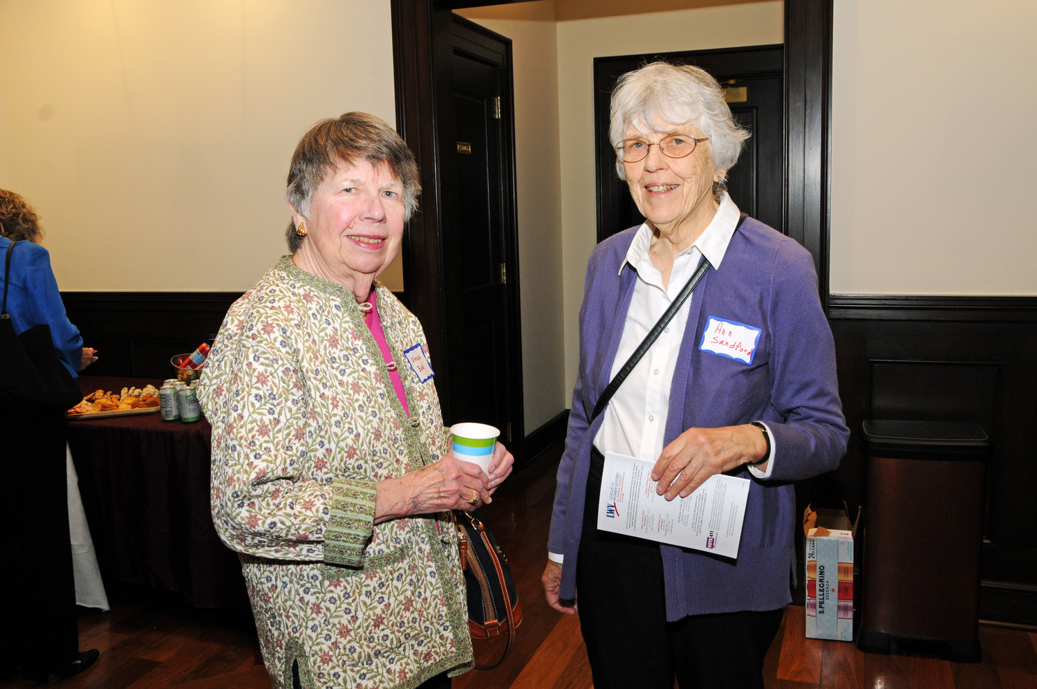 Glorian Berk and Ann Sandford at the at the 48th annual meeting of The League of Women Voters of the Hamptons, Shelter Island & the North Fork. Maya Molin received the $2,000 League of Women Voters Betty Desch Student Leadership Scholarship and Chris DiSunno was presented the coveted Susan B. Anthony Shawl Award.   RICHARD LEWIN
