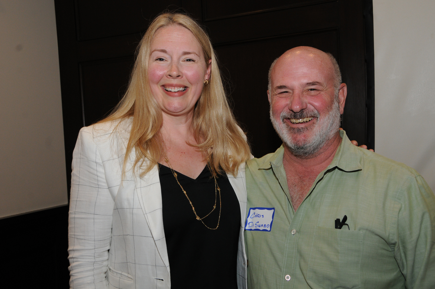 Emily Mastaler and Chris DiSunnoat the 48th Annual Meeting of The League of Women Voters of the Hamptons, Shelter Island & the North Fork. Maya Molin received the $2,000 League of Women Voters Betty Desch Student Leadership Scholarship and Chris DiSunno was presented the coveted Susan B. Anthony Shawl Award.  RICHARD LEWIN