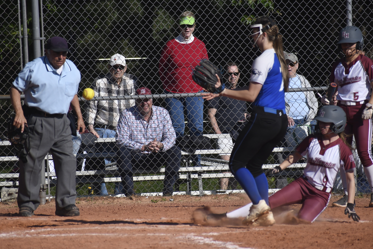 Hailey Rigby slides in safely during a four-run fifth inning in last week's 7-3 victory over Hauppauge.   DREW BUDD
