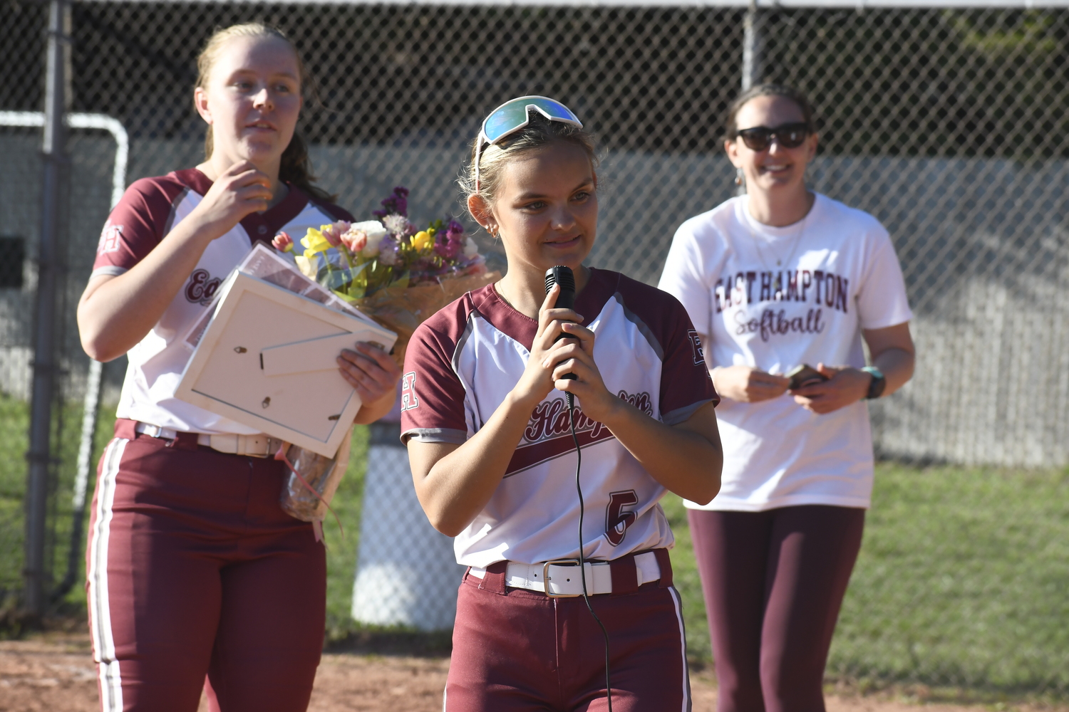 Brynley Lys speaks about teammate Susie DiSunno.   DREW BUDD