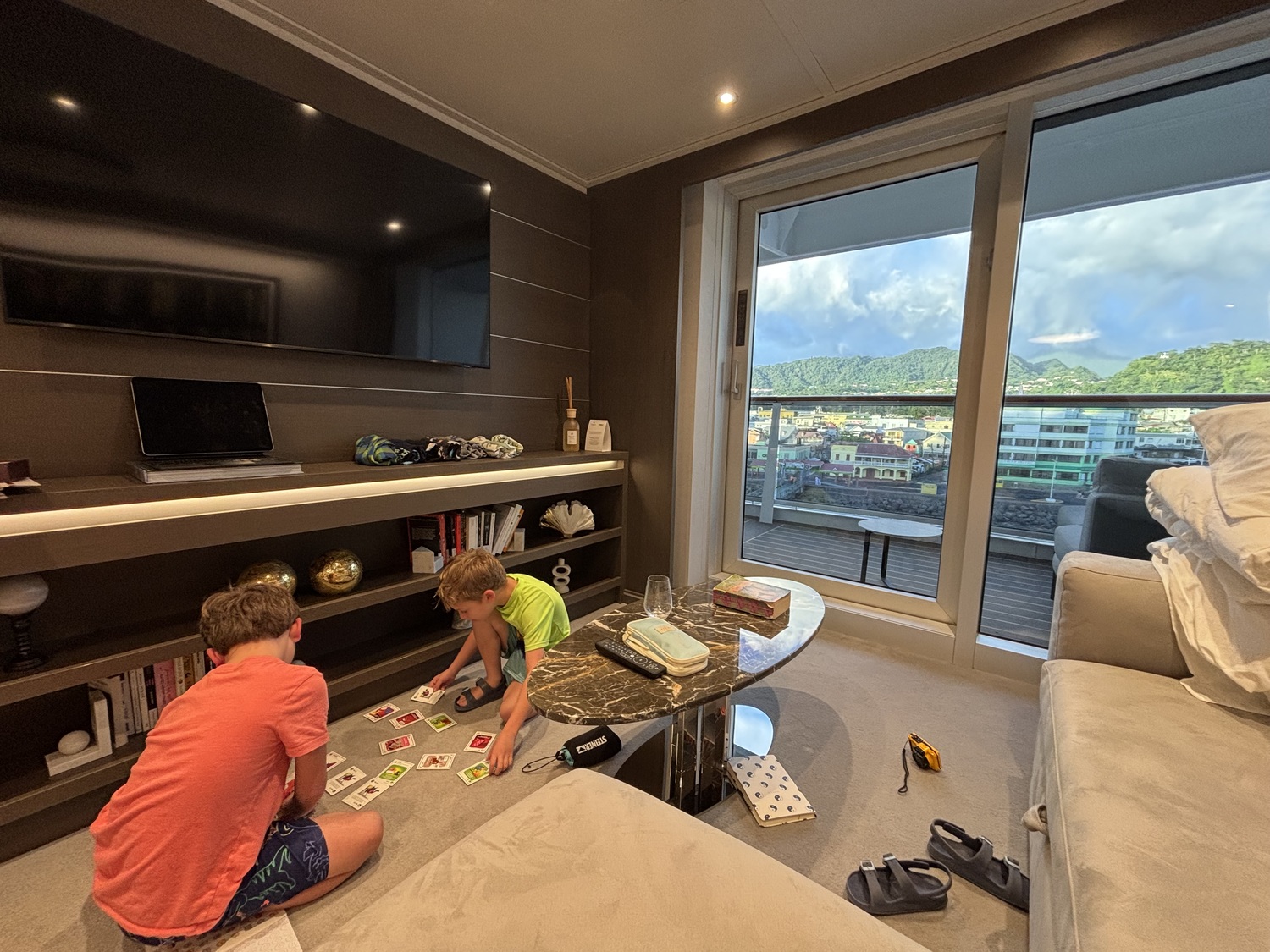 The author's sons, Miles and Nathaniel, enjoy the grand penthouse suite aboard the Explora II. Hannah Selinger photo