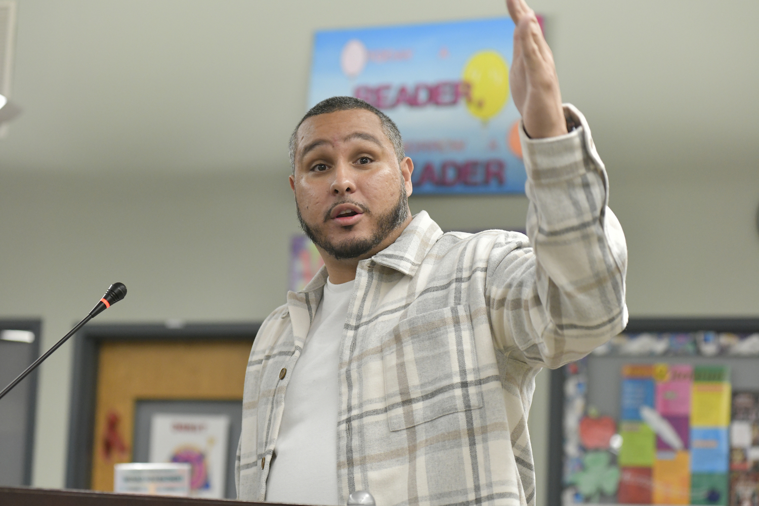 Shawn Smith at Tuesday's Southampton Board of Education meeting.  DANA SHAW