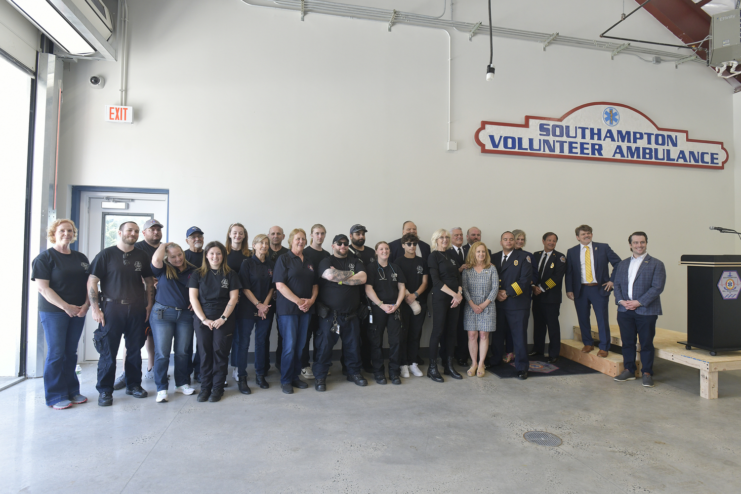 Southampton Volunteer Ambulance members and local officials at the building dedication on Sunday.  DANA SHAW