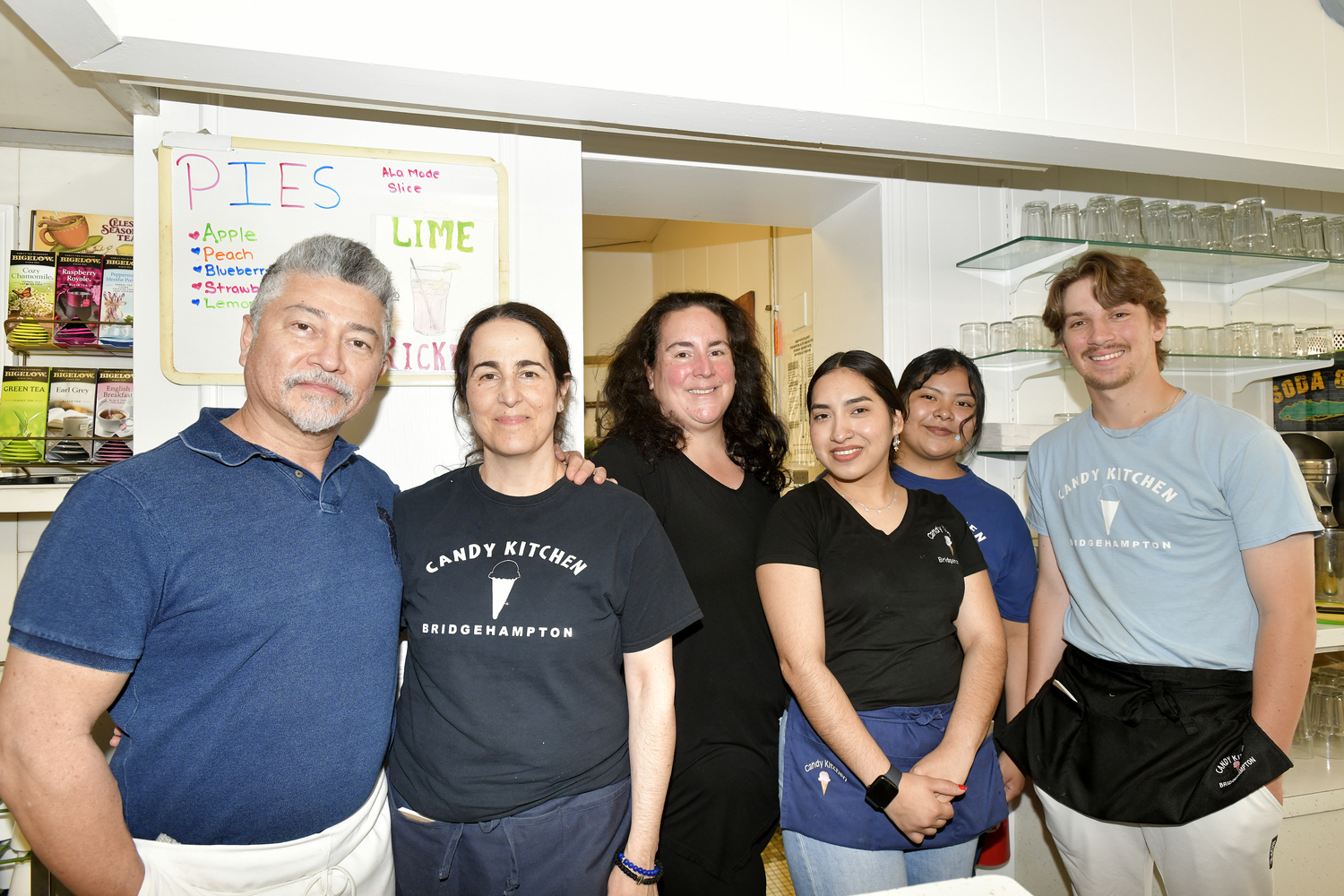 Mauricio Lima and Maria Laggis Lima, Jamie Laggis, Anahi Vargas, Cindy Gonzalez and Kris Vinski at the Candy Kitchen.  DANA SHAW