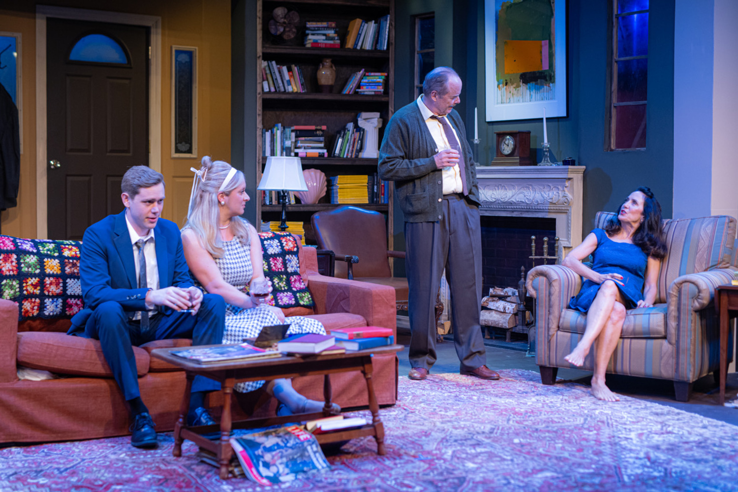 Cameron Eastland (as Nick), Amanda Griemsmann (as Honey), Andrew Botsford (as George) and Rosemary Cline (as Martha) in rehearsal for Edward Albee's “Who’s Afraid is Virginia Woolf?
