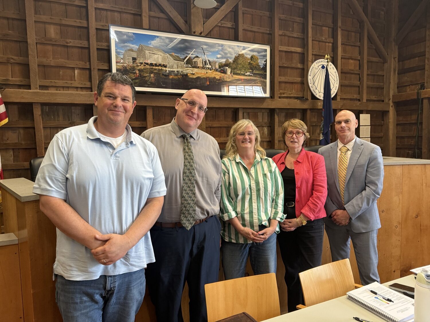 The Greater East Hampton Chamber of Commerce hosted its latest “Talk with the Town” event at East Hampton Town Hall on May 14. The conversation centered around special events and code enforcement and in attendance, from left to right, were Gavin Menu, the chamber board president and co-publisher of The Express News Group, Martin Culloton, the town’s director of code enforcement, Susanne Kelly, the chamber's executive director, East Hampton Town Supervisor Kathee Burke-Gonzalez and Jake Turner from the town attorney’s office.