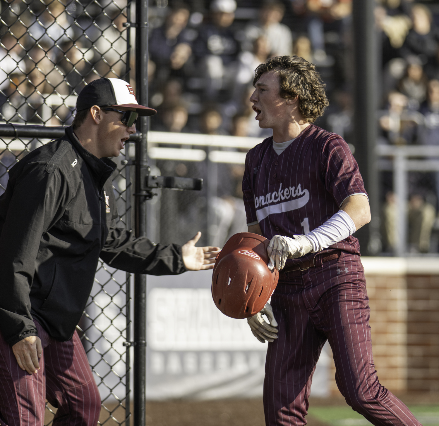 Liam Cashin is pumped up after scoring the game-tying run in the fourth inning on Friday. MARIANNE BARNETT