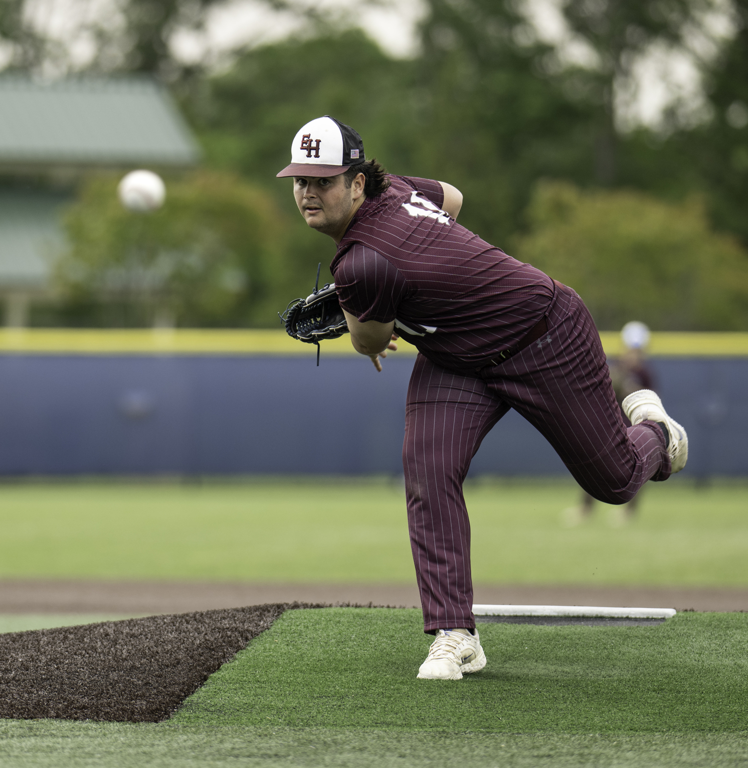 East Hampton junior Trevor Meehan was on the mound on Saturday.   MARIANNE BARNETT