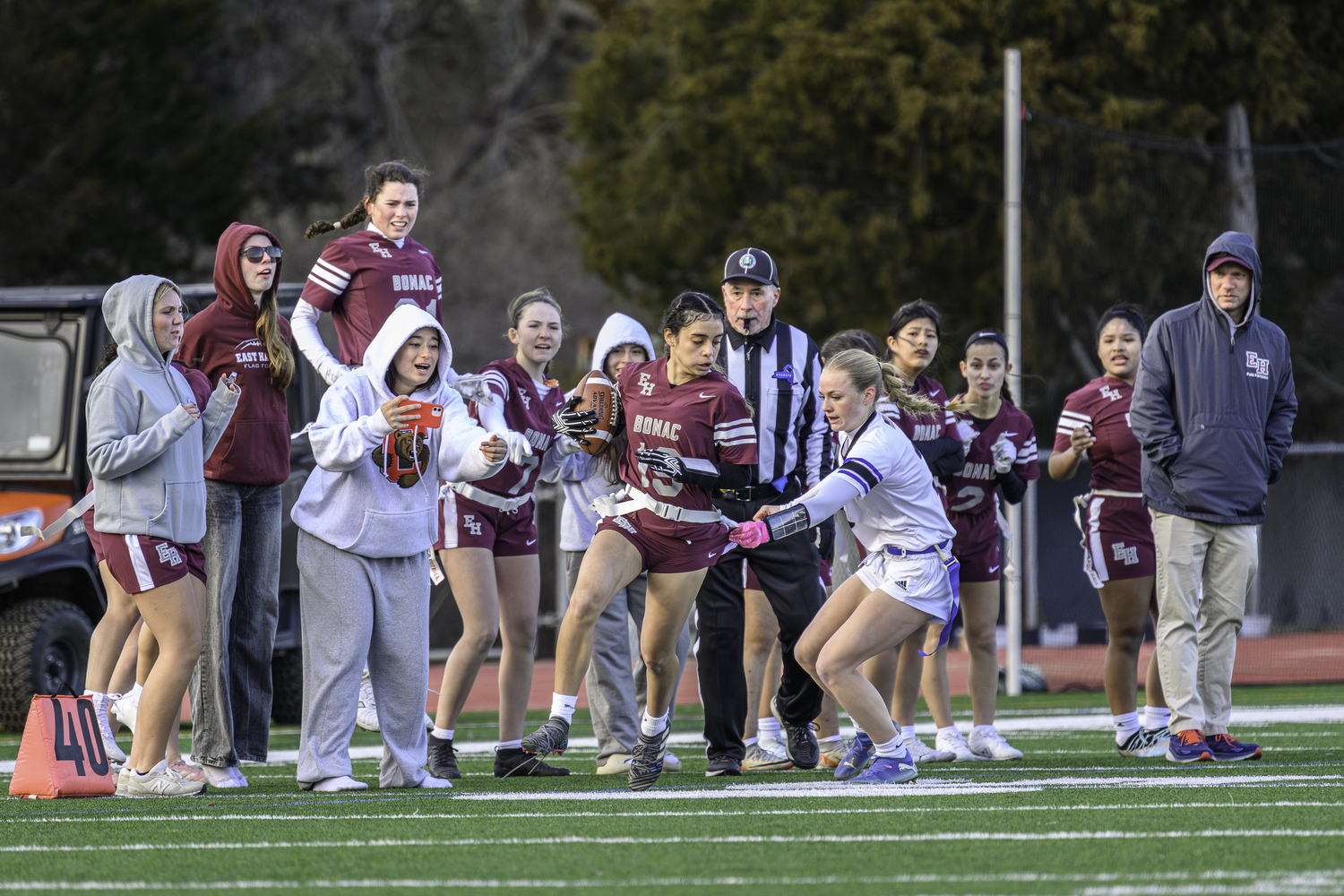Brenda Avila tries to break away from an Elwood-John Glenn defender. MARIANNE BARNETT