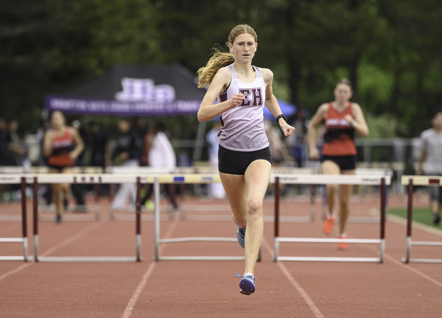 Sara O'Brien won the 400-meter hurdles on Saturday.  MARIANNE BARNETT