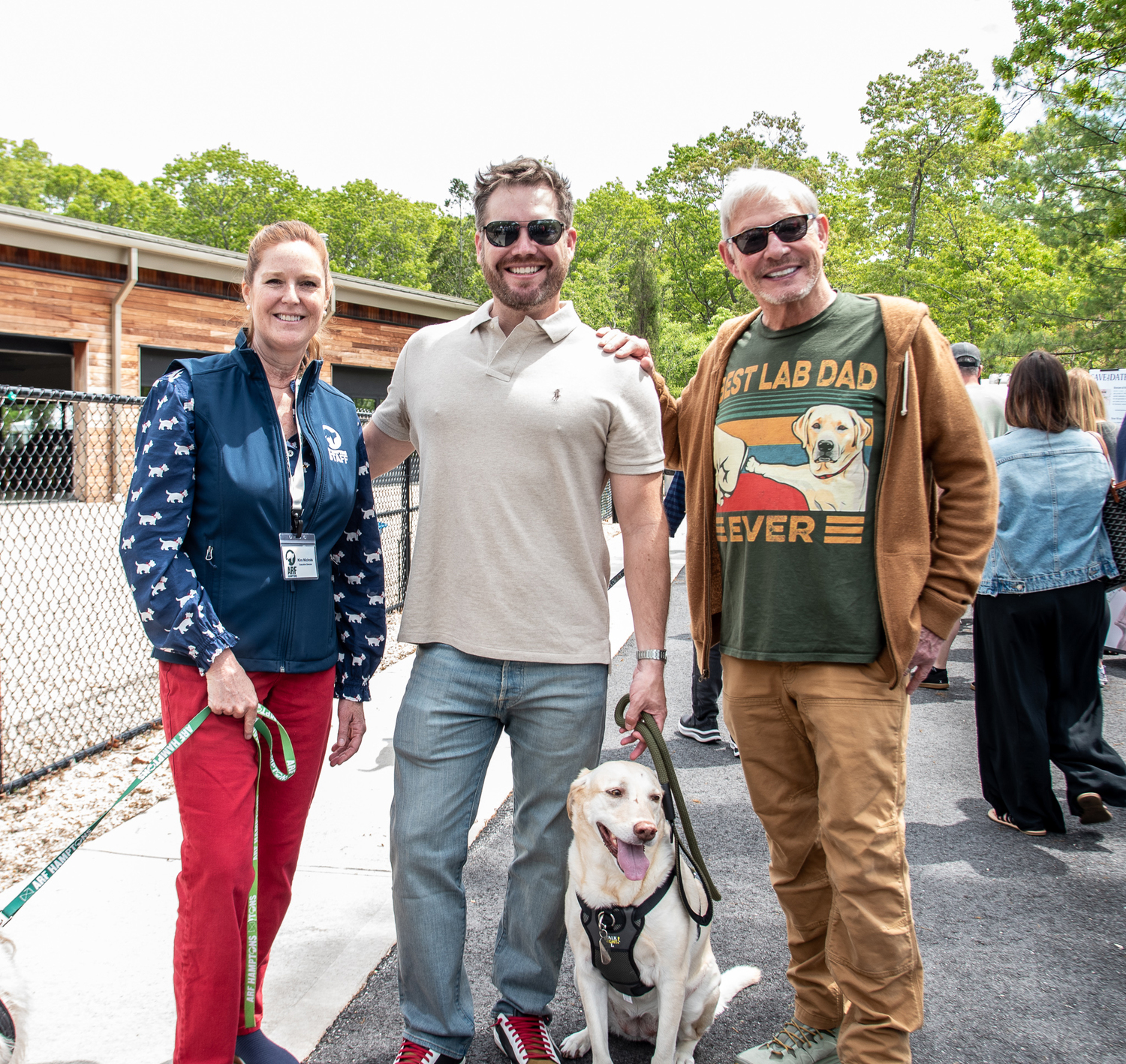 Kim Nichols, Pierce Roberts, Jonathan Canno, and Hazel at ARF's Pet Celebration Day at the Adoption Center in East Hampton on Saturday.  LISA TAMBURINI