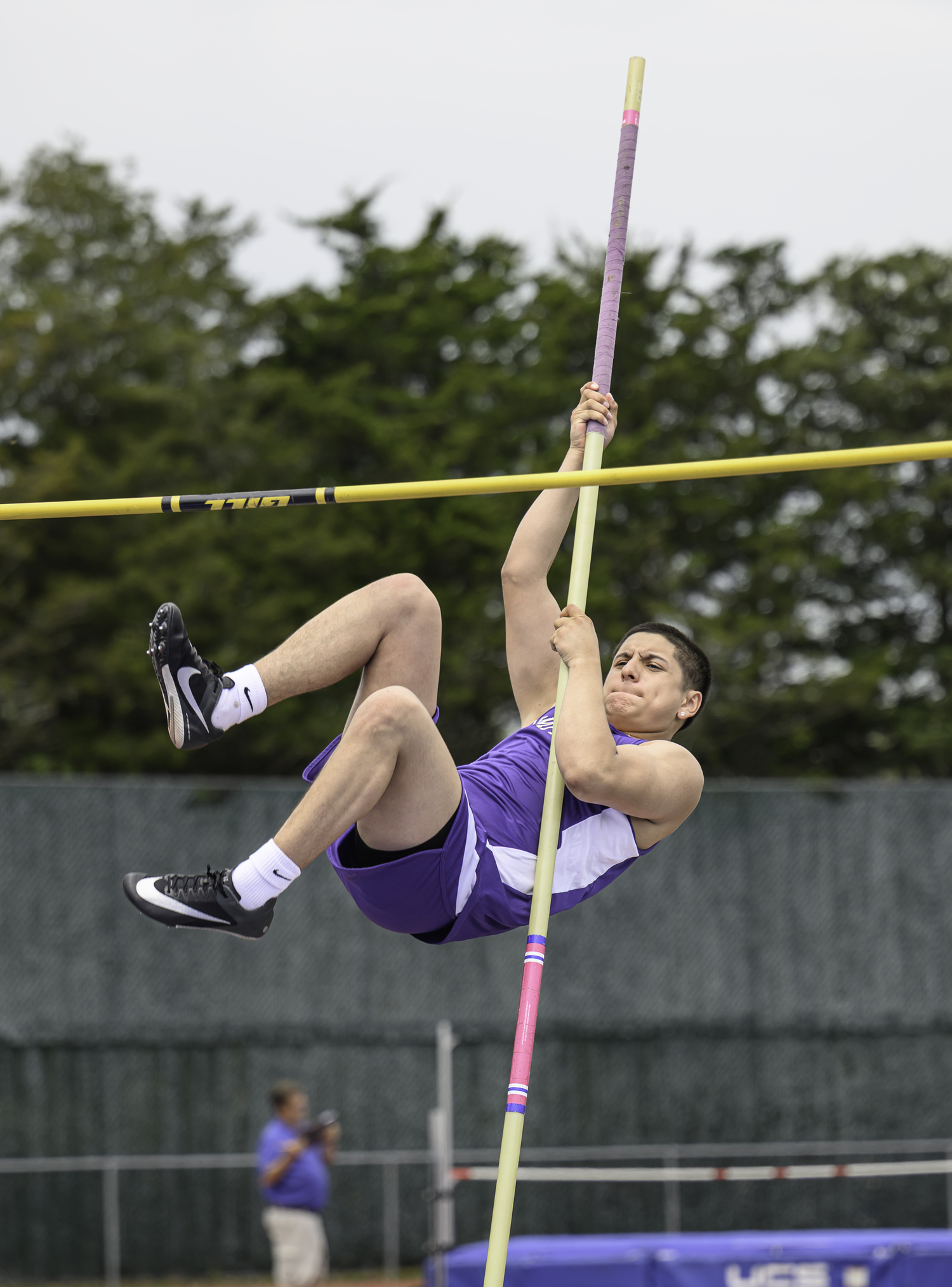 Hampton Bays junior Nick Mora in the pole vault.  MARIANNE BARNETT