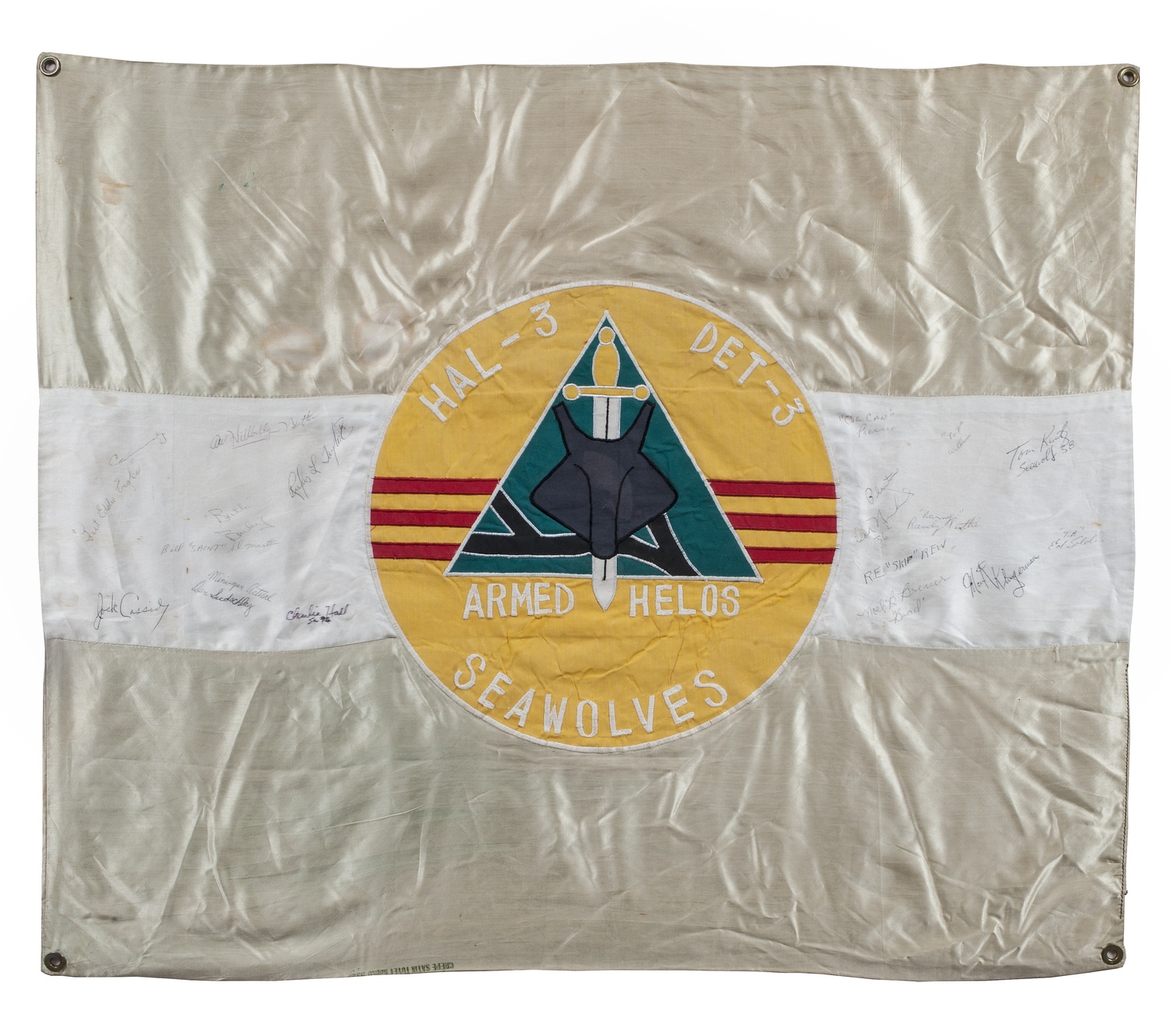 The Seawolves Helicopter Unit flag from the Vietnam War, circa 1968. COURTESY JOHN MONSKY