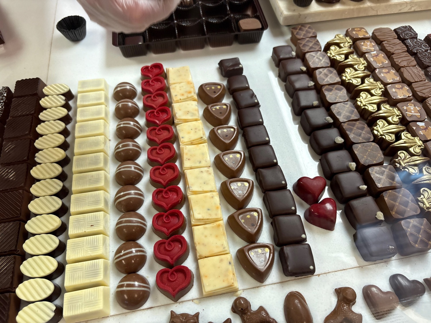 Rows of bonbons in lively shapes, colors, and designs await customers at both of North Fork Chocolate Company’s locations.