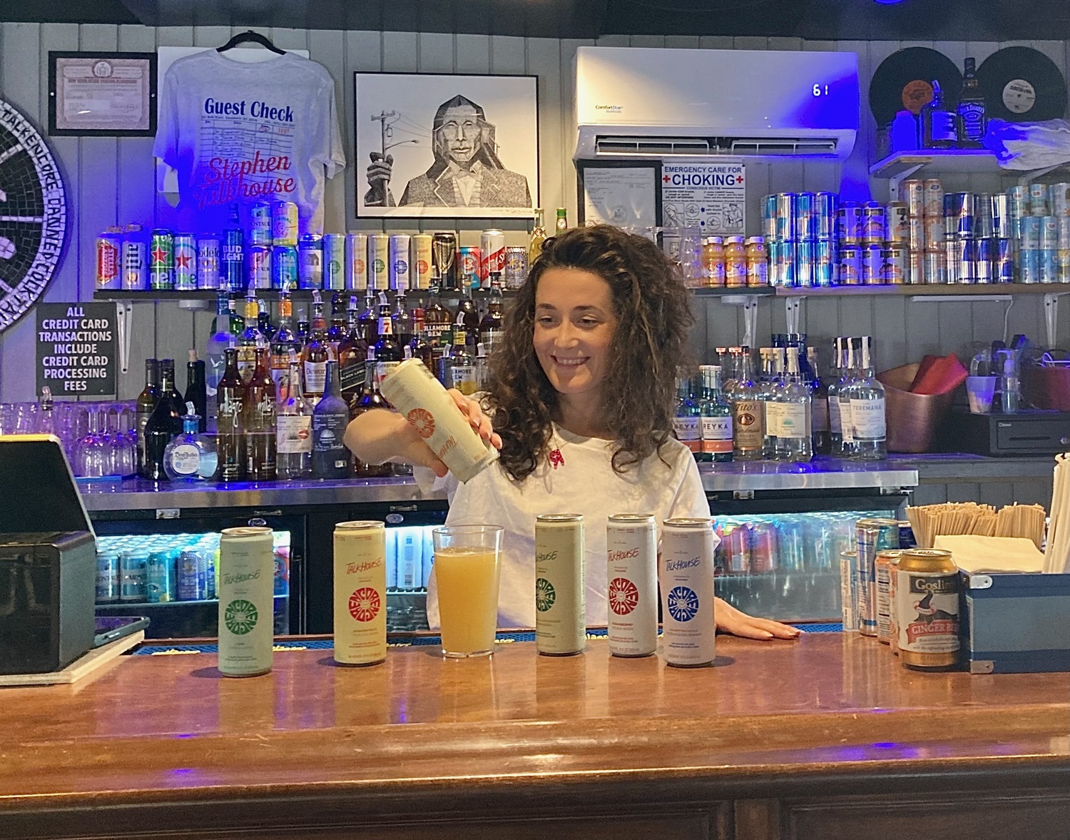 Ruby Honerkamp with Talkhouse Encore, the line of beverages she created that pay homage to the bar her father founded.