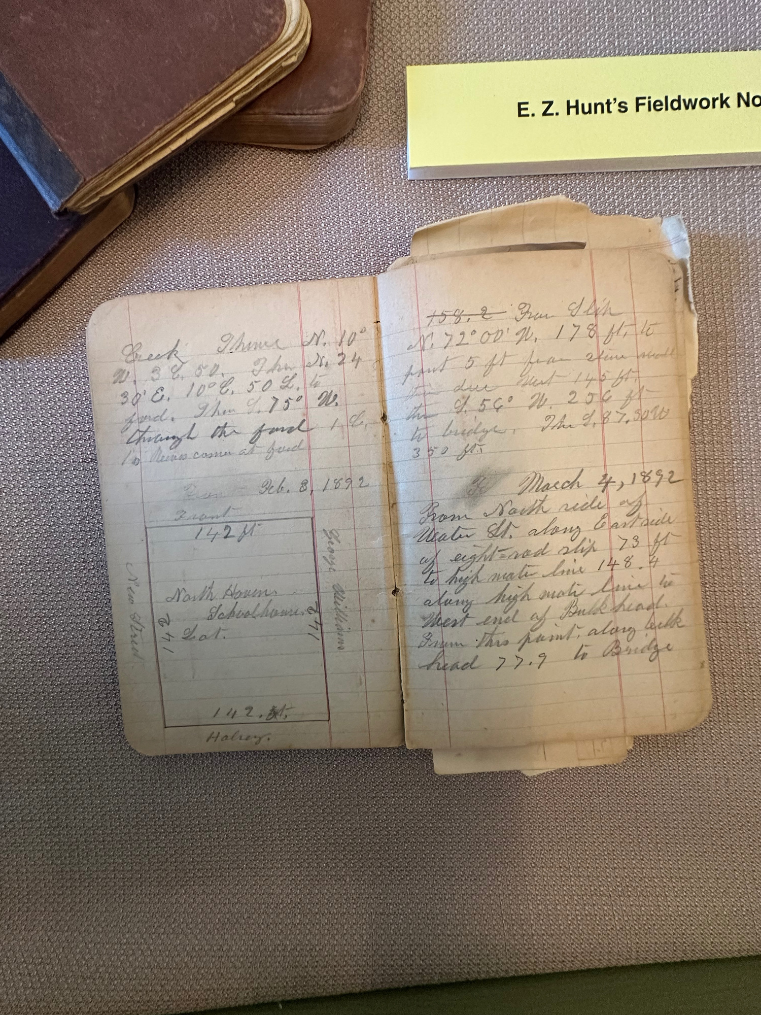 A fieldwork notebook that belonged to Sag Harbor surveyor E.Z. Hunt on view at the Sag Harbor Whaling Museum. ANNETTE HINKLE