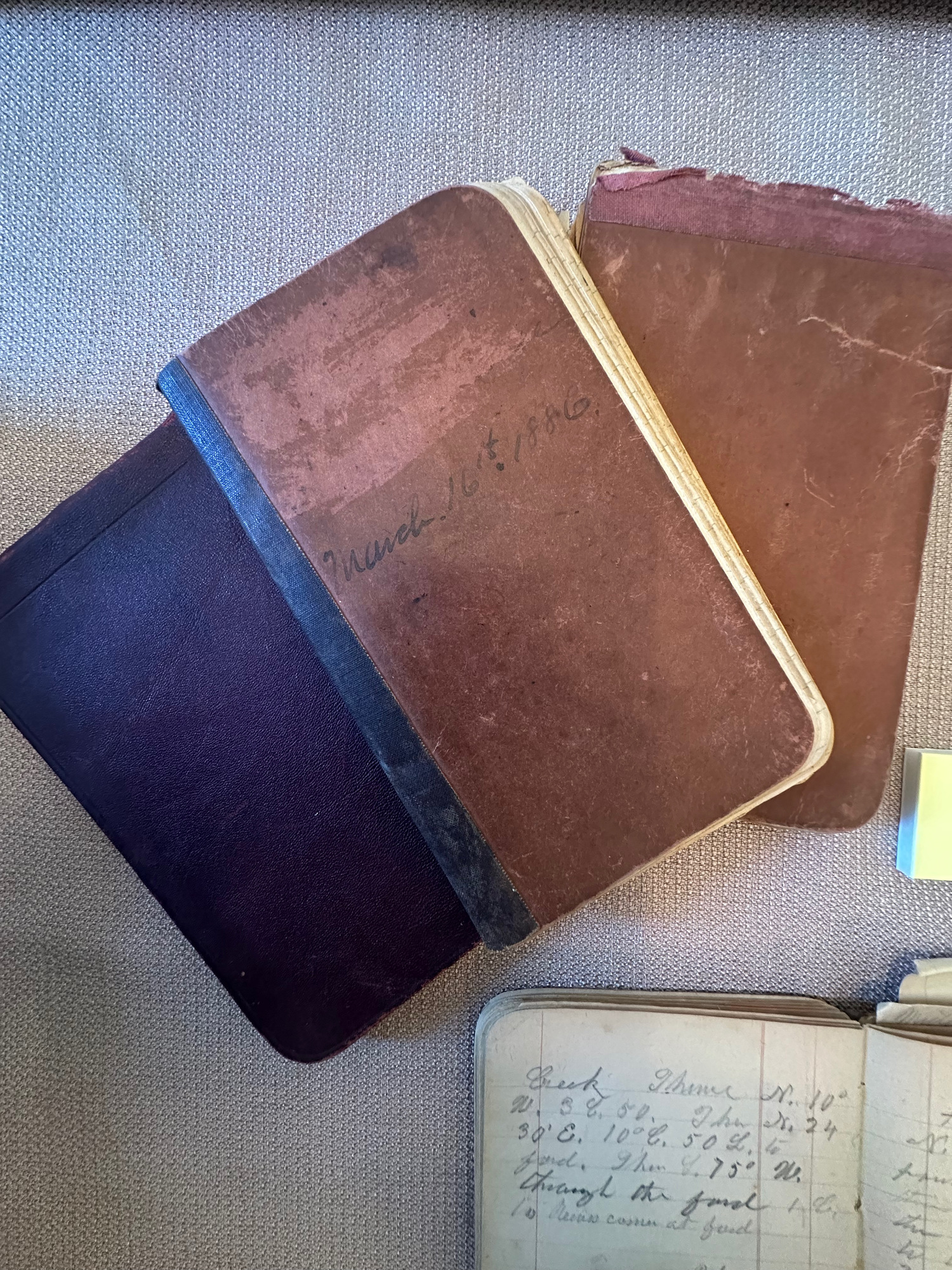 Fieldwork notebooks that belonged to Sag Harbor surveyor E.Z. Hunt on view at the Sag Harbor Whaling Museum. ANNETTE HINKLE