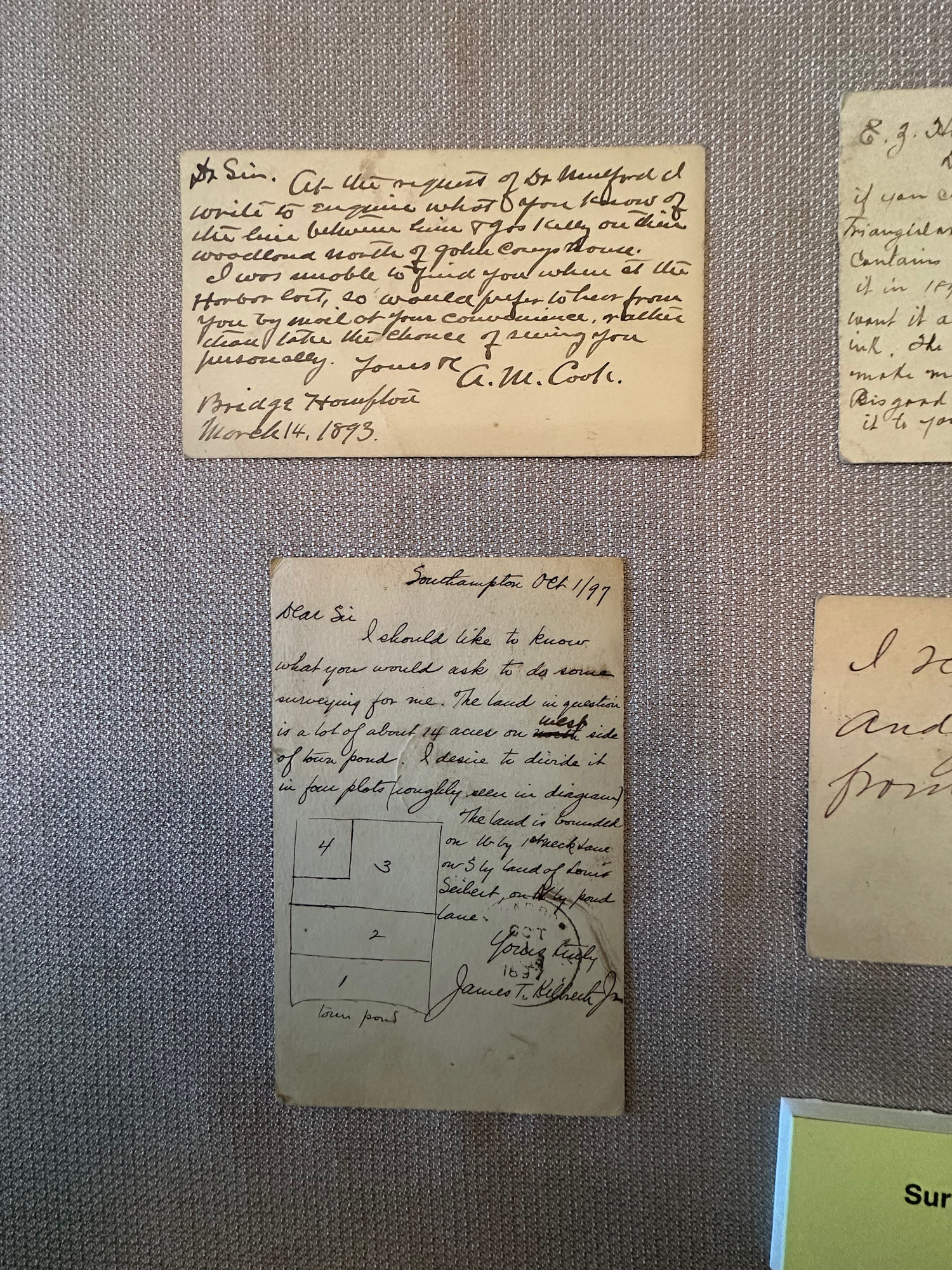 Notes that belonged to Sag Harbor surveyor E.Z. Hunt on view at the Sag Harbor Whaling Museum. ANNETTE HINKLE