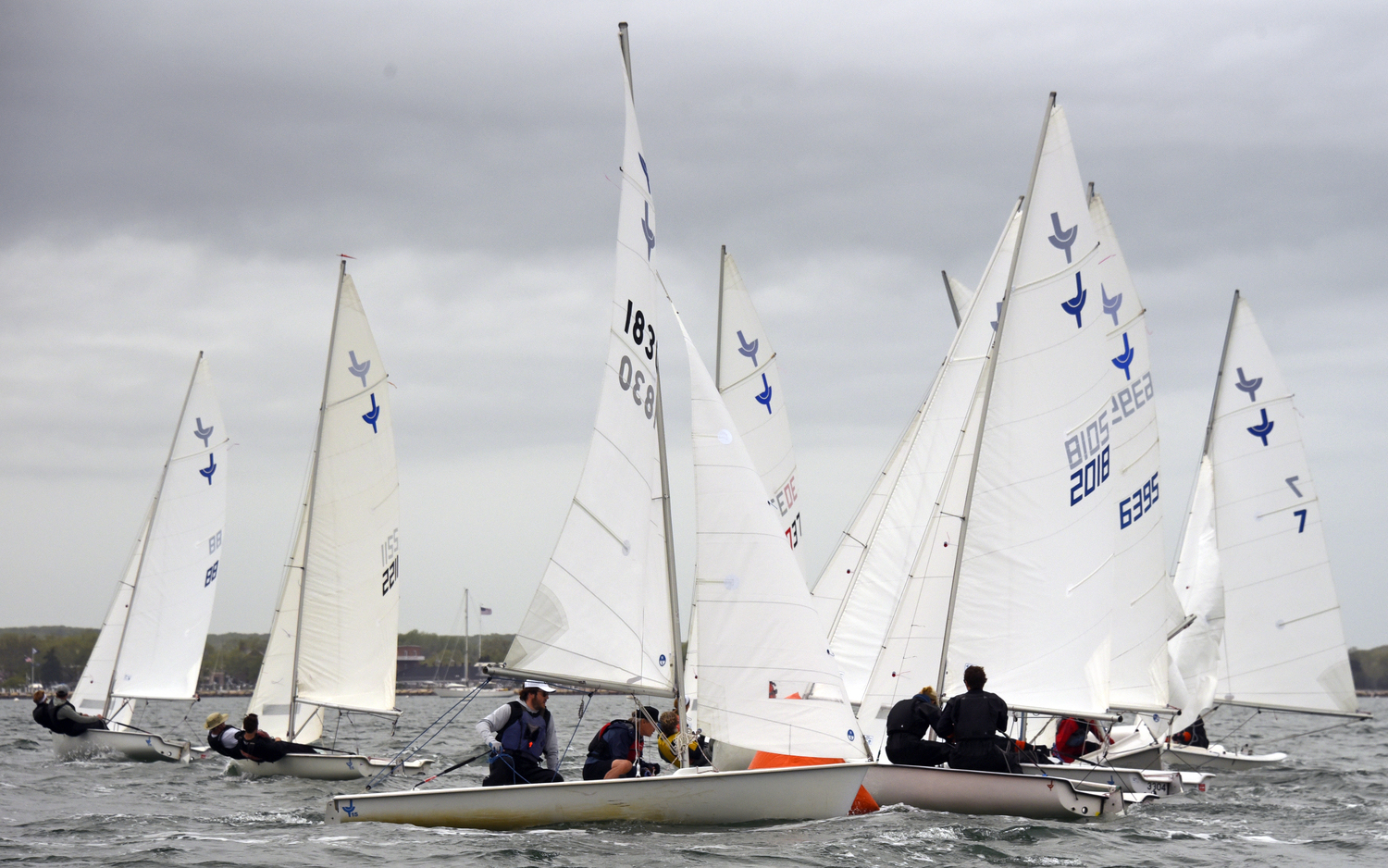 Mayhem at a mark rounding! One can hear “STARBOARD!” being yelled, demanding room, from one end of this fleet to the other. MICHAEL MELLA