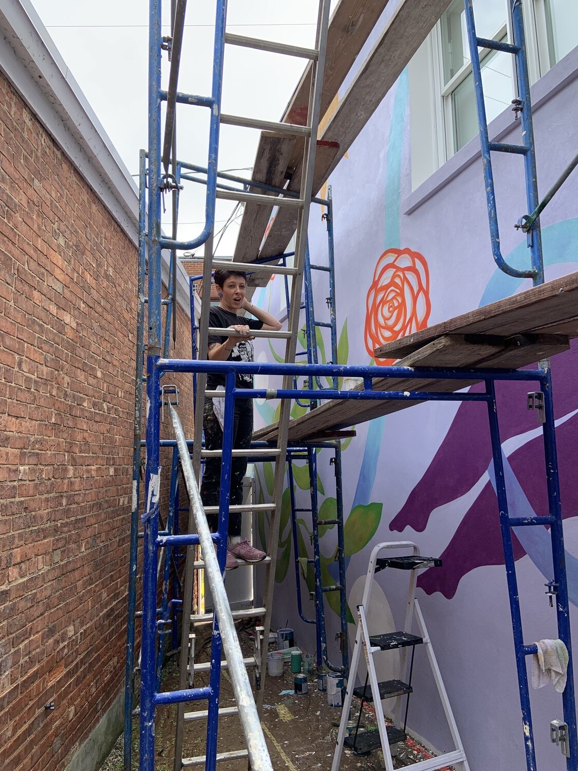 The space Rose Jaffe painted a mural on is only about a yard wide at the street but widens toward the rear of the building. STEPHEN J. KOTZ
