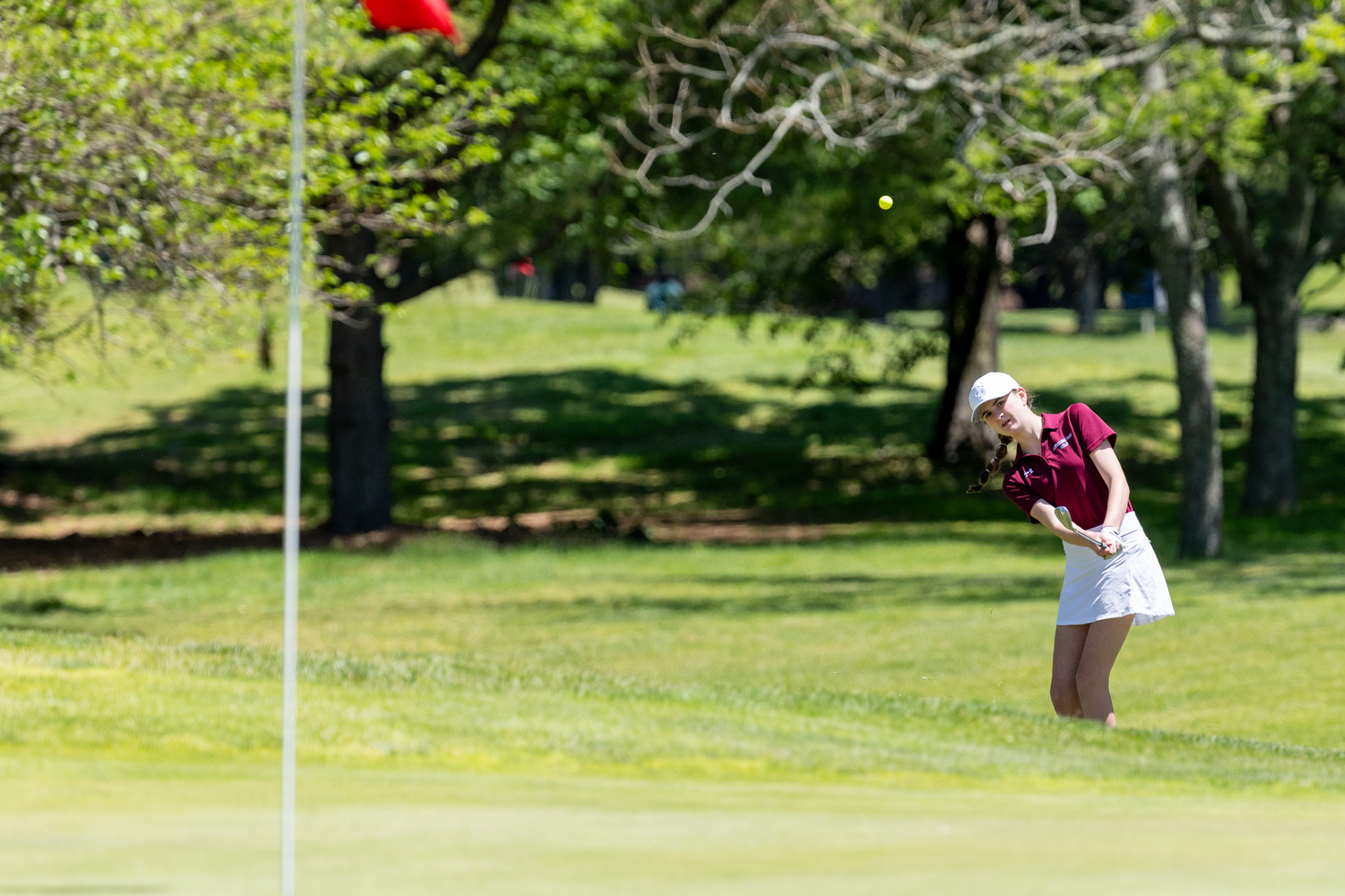 Elie Poremba plays at the Section XI Championships at Middle Island Country Club on Tuesday.  RON EPSOSITO