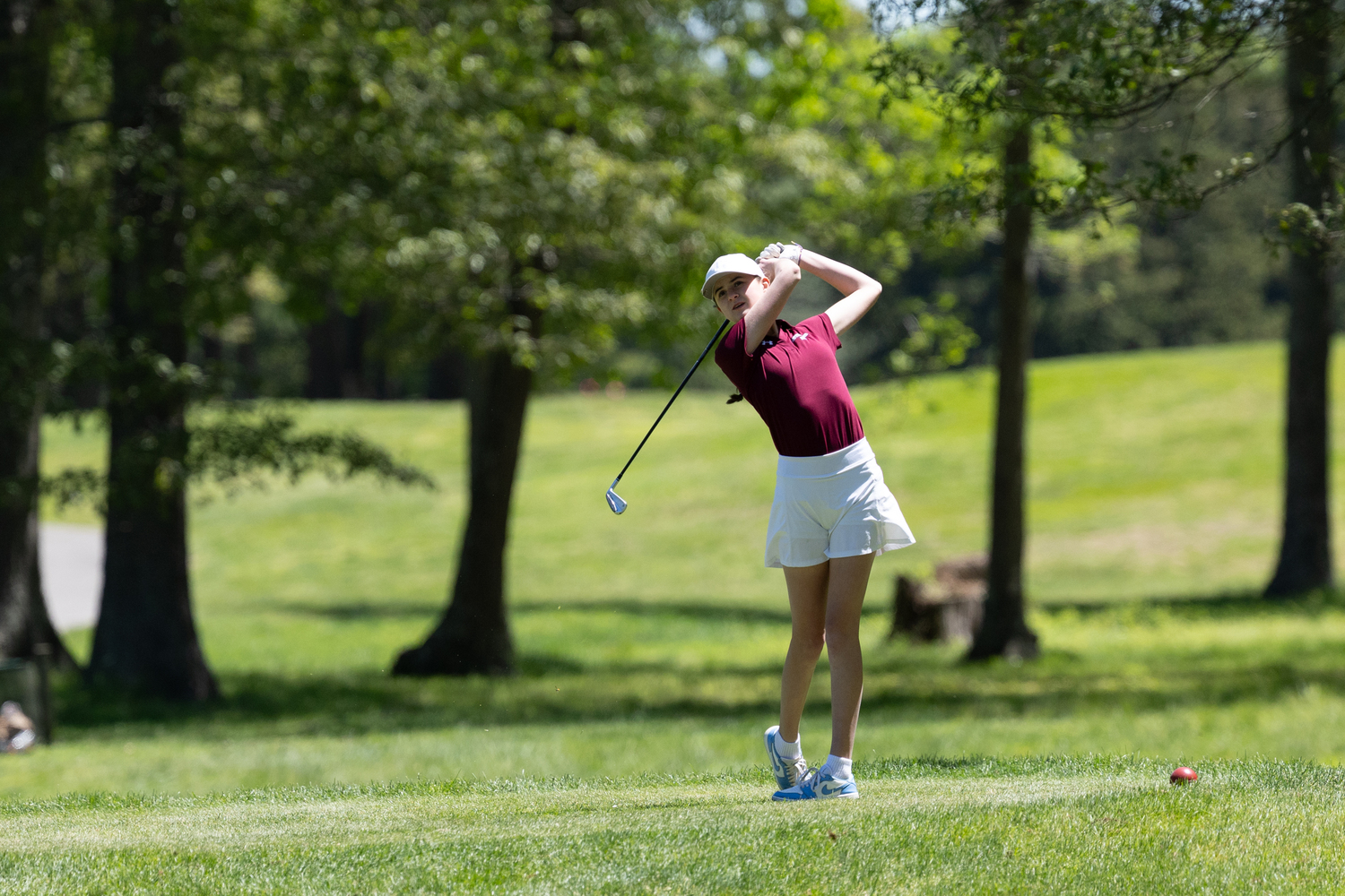 Elie Poremba plays at the Section XI Championships at Middle Island Country Club on Tuesday.  RON EPSOSITO