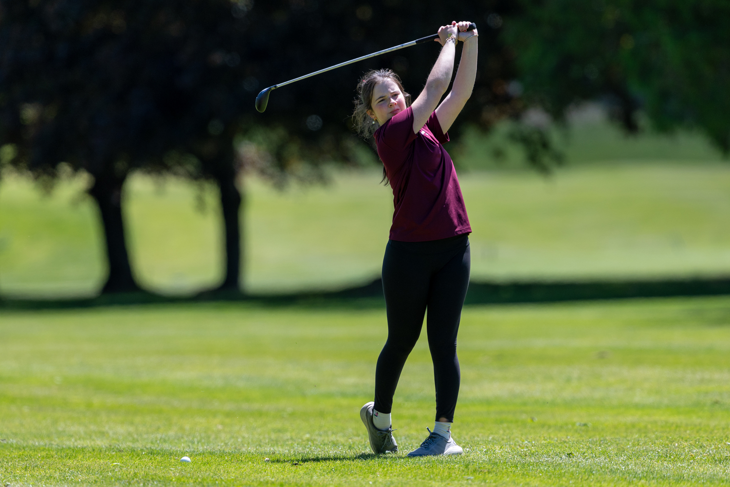 Kathryn Blackmore plays at the Section XI Championships at Middle Island Country Club on Tuesday.  RON EPSOSITO