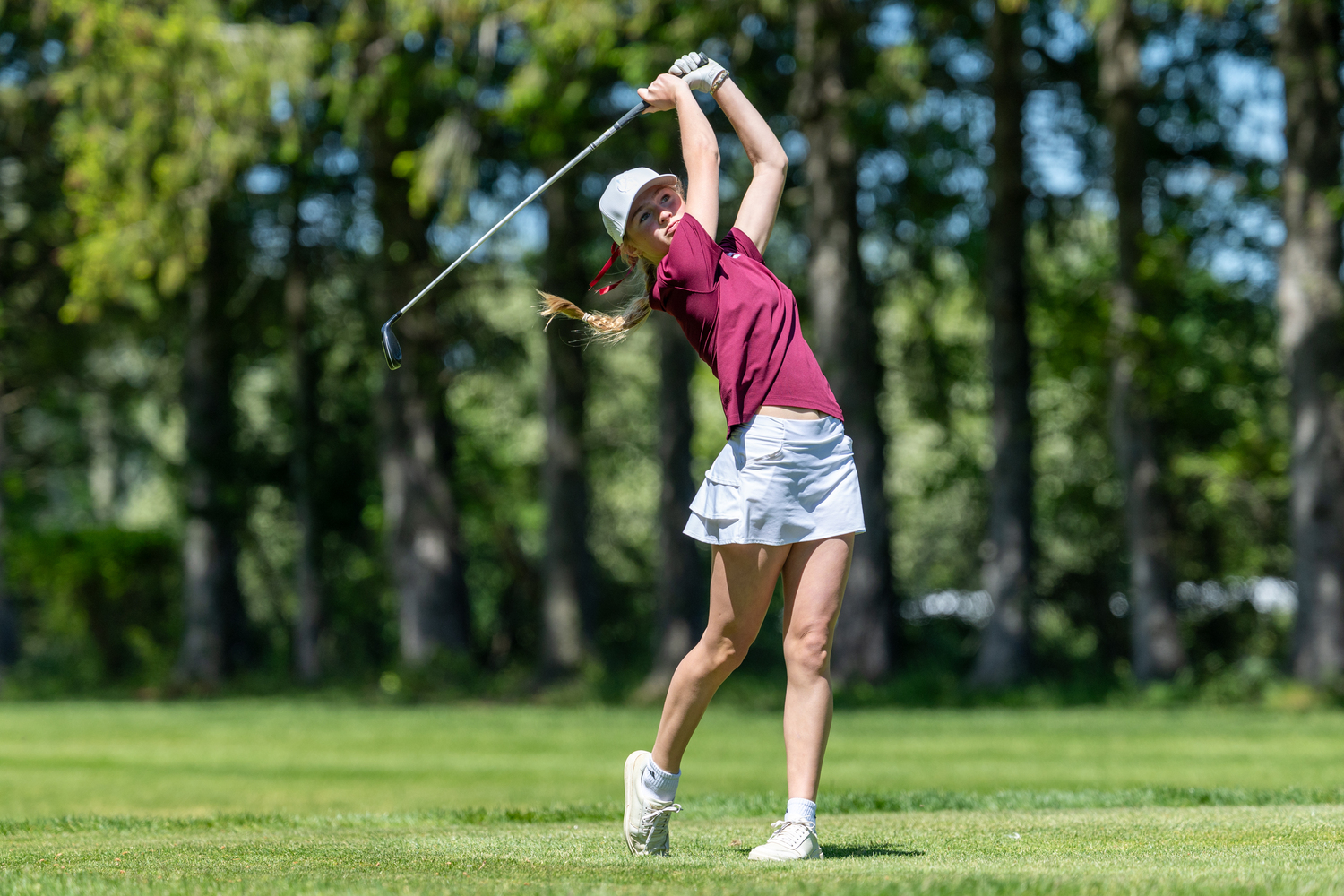 Reese Swiatocha plays at the Section XI Championships at Middle Island Country Club on Tuesday.   RON EPSOSITO