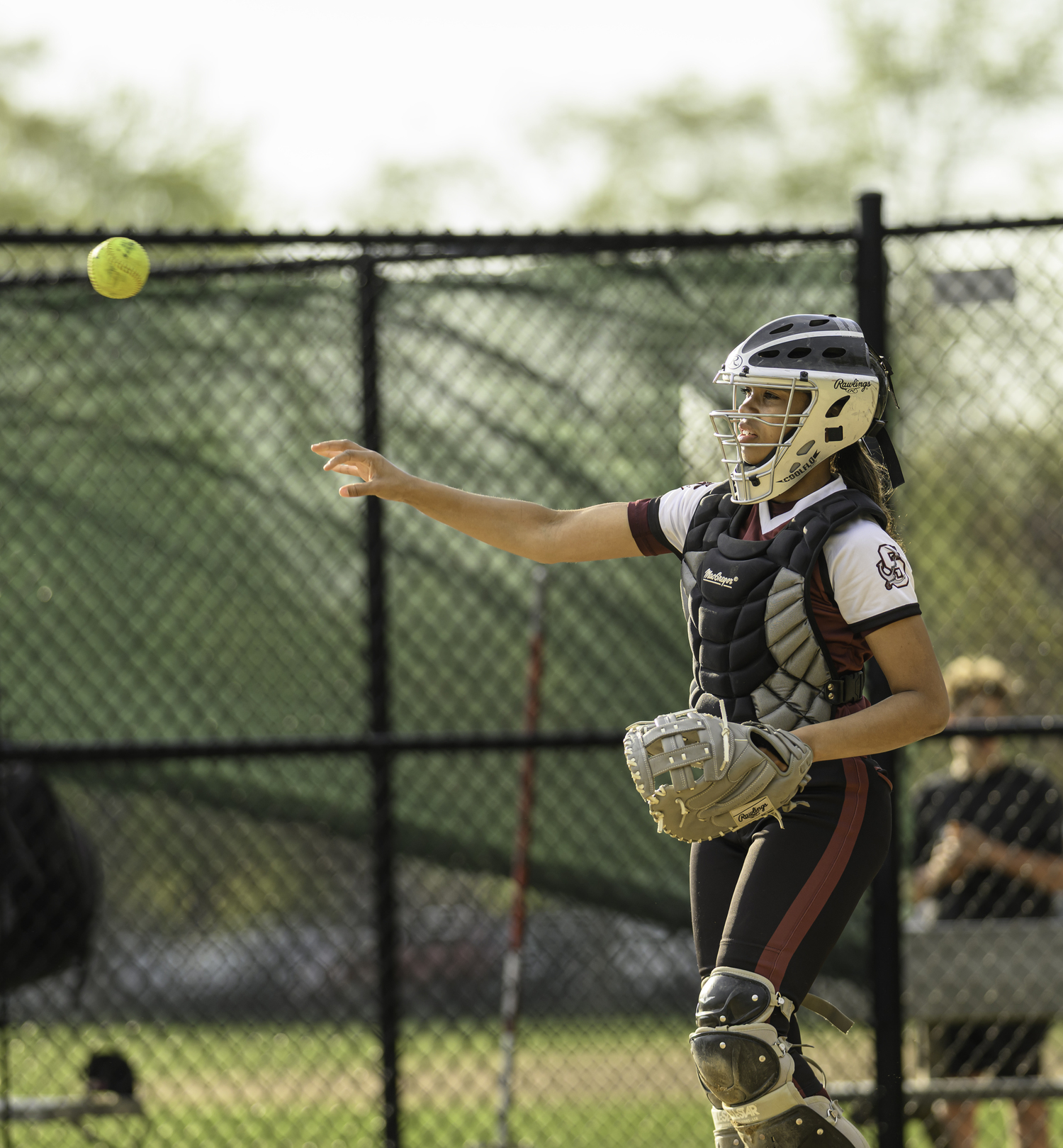 Mia Haley tosses the ball back to the pitcher. MARIANNE BARNETT