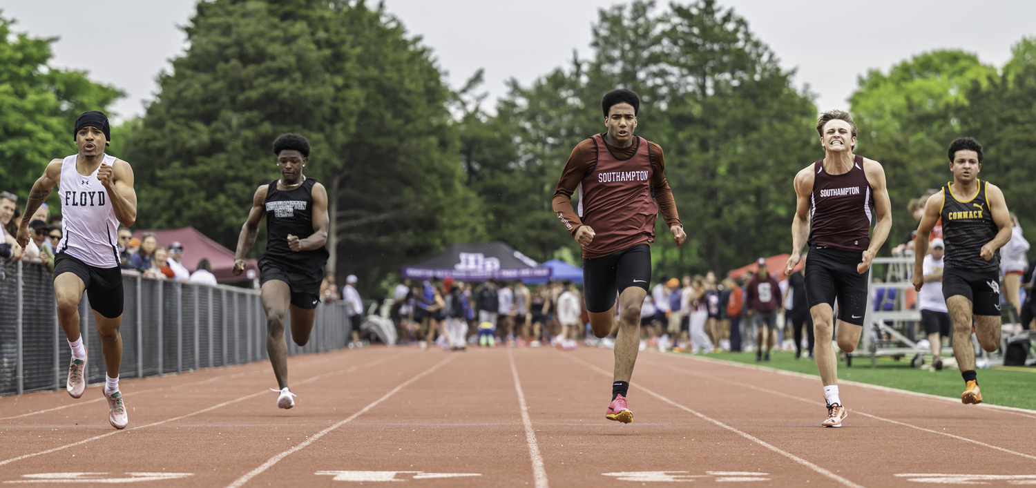 Southampton senior Davon Palmore won the 100-meter dash, while teammate Hudson Fox finished third. Palmore also and placed second in the 200-meter dash.   MARIANNE BARNETT