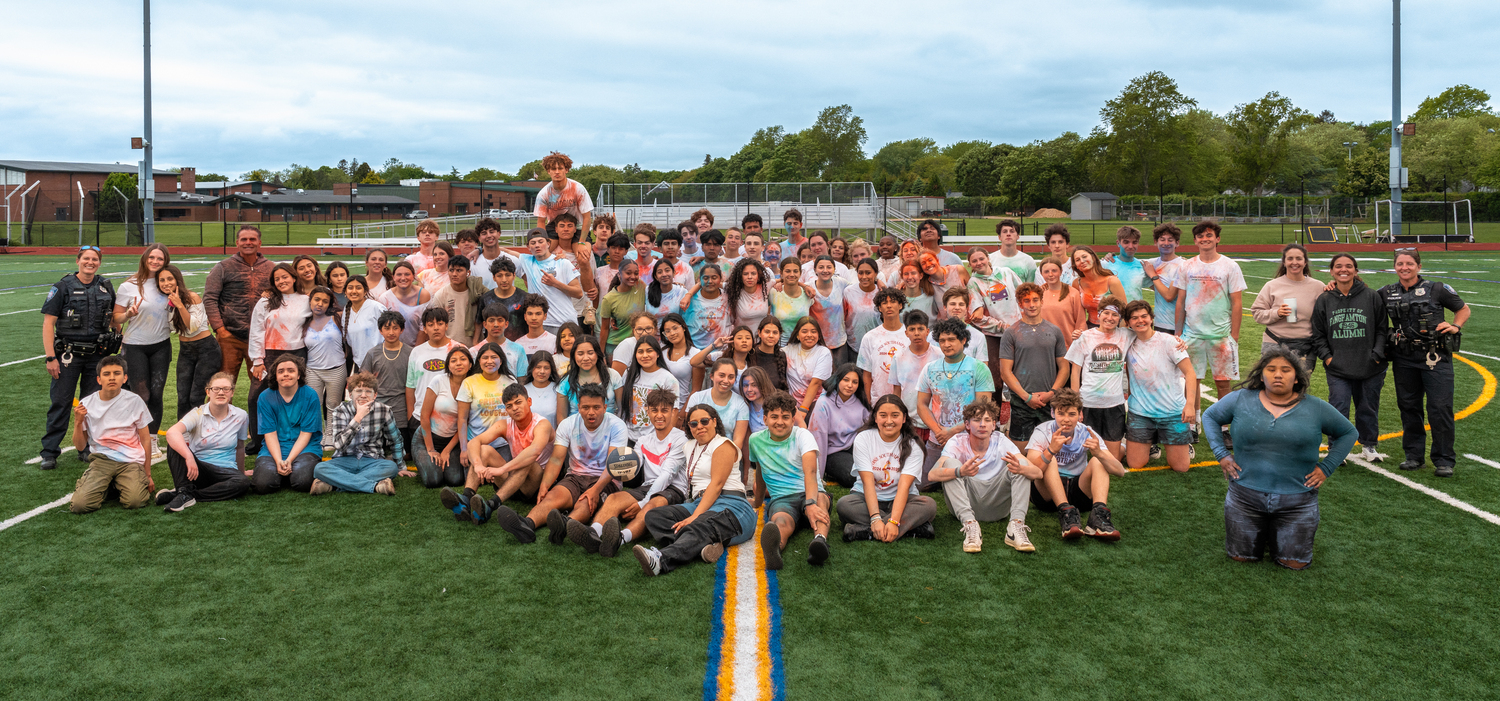 As part of a districtwide social and emotional learning day, Southampton High School hosted a color run on May 21. Students ran on the school’s track and were coated in colors as they raced. The day also featured a workshop and circle activities presented by the Eagle Academy Foundation and I Dream organization. At the elementary and intermediate schools, students were treated to special performances by the Harlem Wizards and other social and emotional learning activities throughout the day. COURTESY SOUTHAMPTON SCHOOL DISTRICT