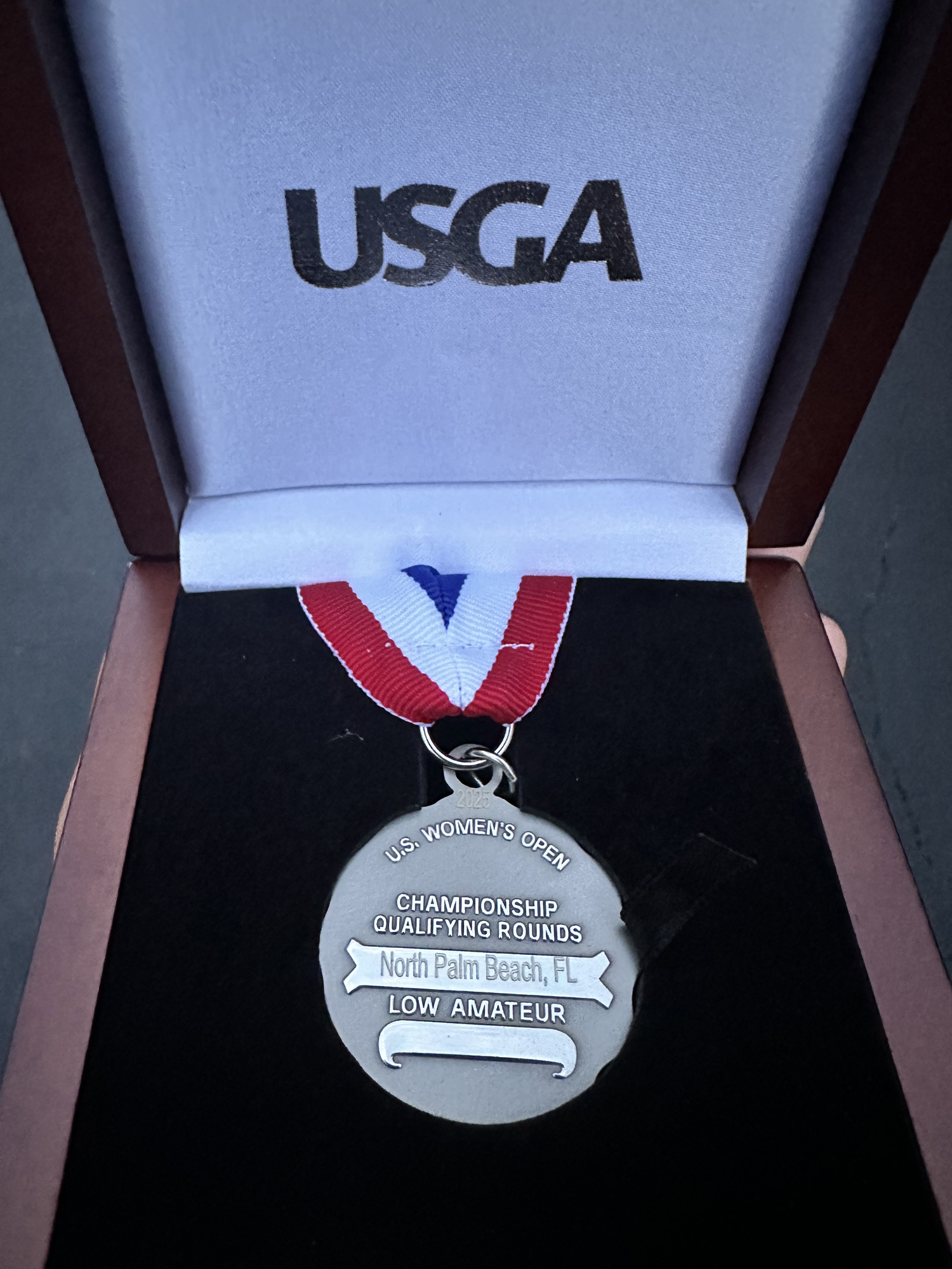 The medal Mackenzie Tyler received for finishing as the first alternate at the U.S. Women's Open qualifier.   COURTESY MACKENZIE TYLER