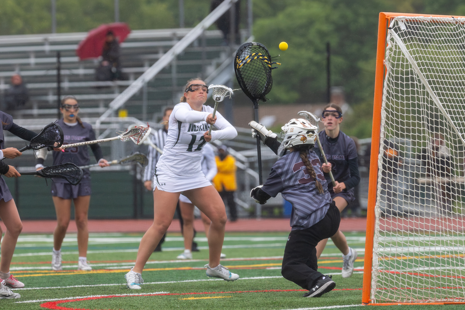 Senior attack Meaghan Tufano shoots and scores. RON ESPOSITO