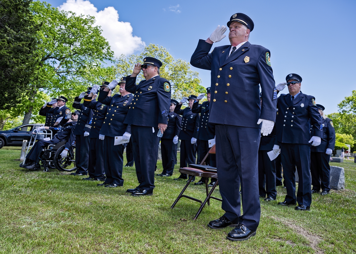 Member of the Westampton Beach Fire Department at the American Legion Post 834  Memorial Day service at Westhampton Cemetery on Monday.  COURTESY WESTHAMPTON BEACH FIRE DEPARTMENT