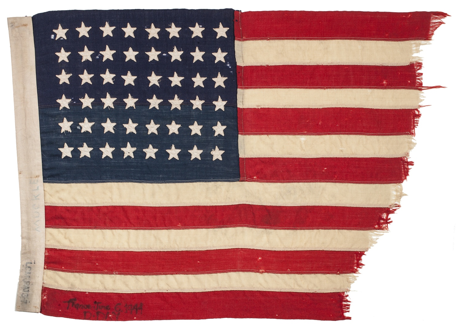 The remains of a flag that landed on Utah Beach on D-Day during the Normandy landings in World War II. COURTESY JOHN MONSKY