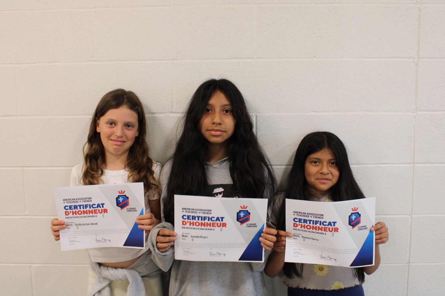 Bridgehampton School sixth-graders Stella Acton-Bond, Jazmin Reyes and Naomi Flores represented the school at the National French Contest. COURTESY BRIDGEHAMPTON SCHOOL