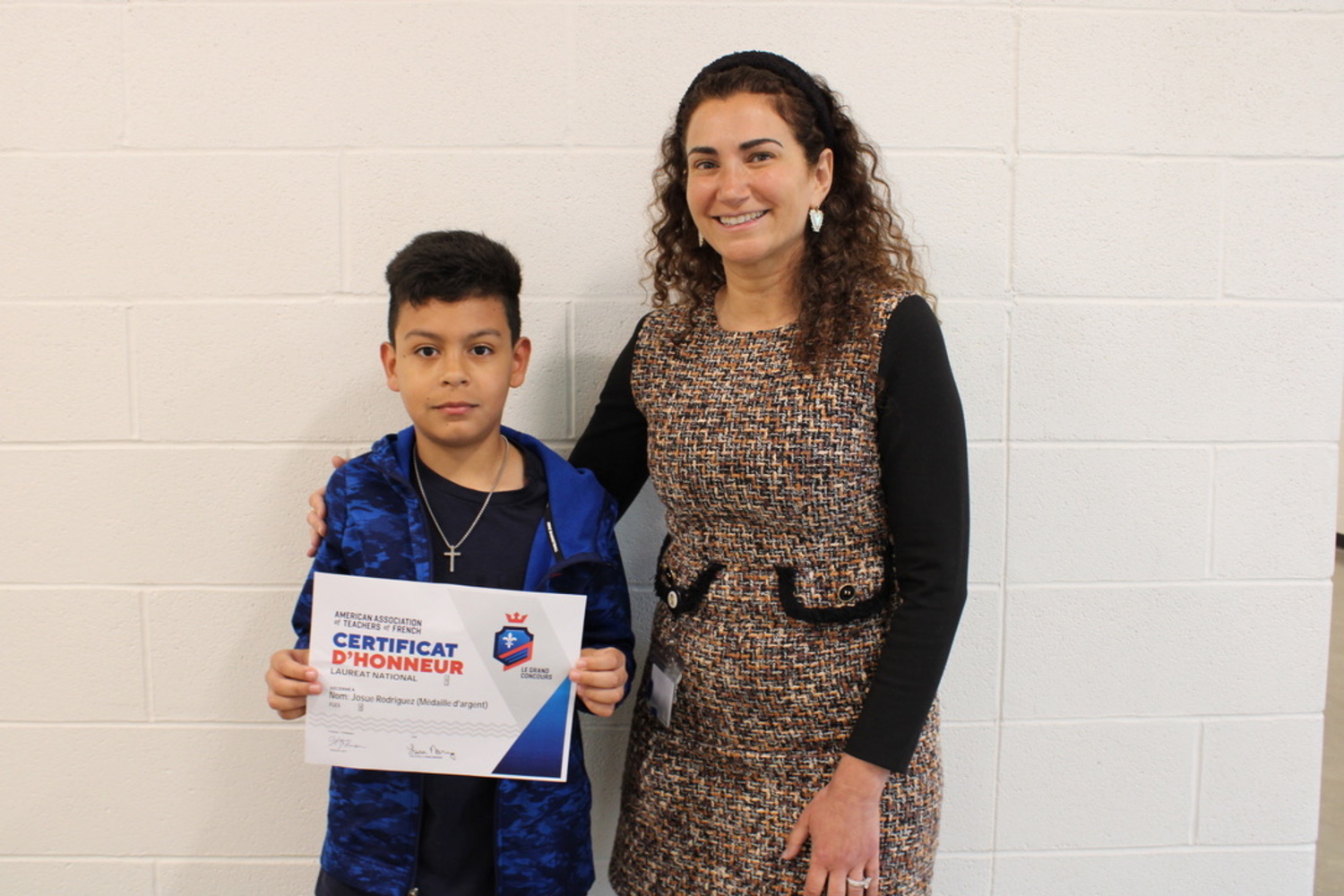 Bridgehampton School sixth-grader Josue Rodriguez, who recently represented the school at the National French Contest, teacher Marie Reilley. COURTESY BRIDGEHAMPTON SCHOOL