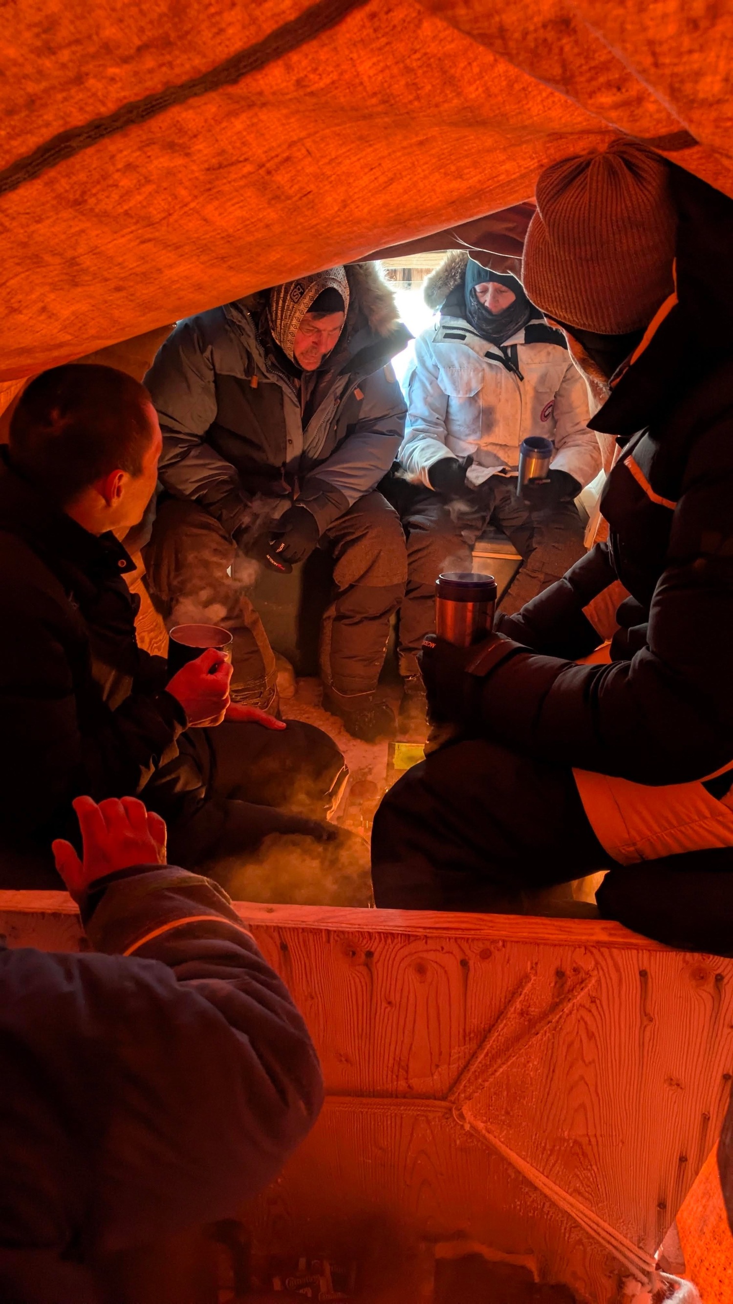 A cold day inside the sledge. MARIANNE BARNETT
