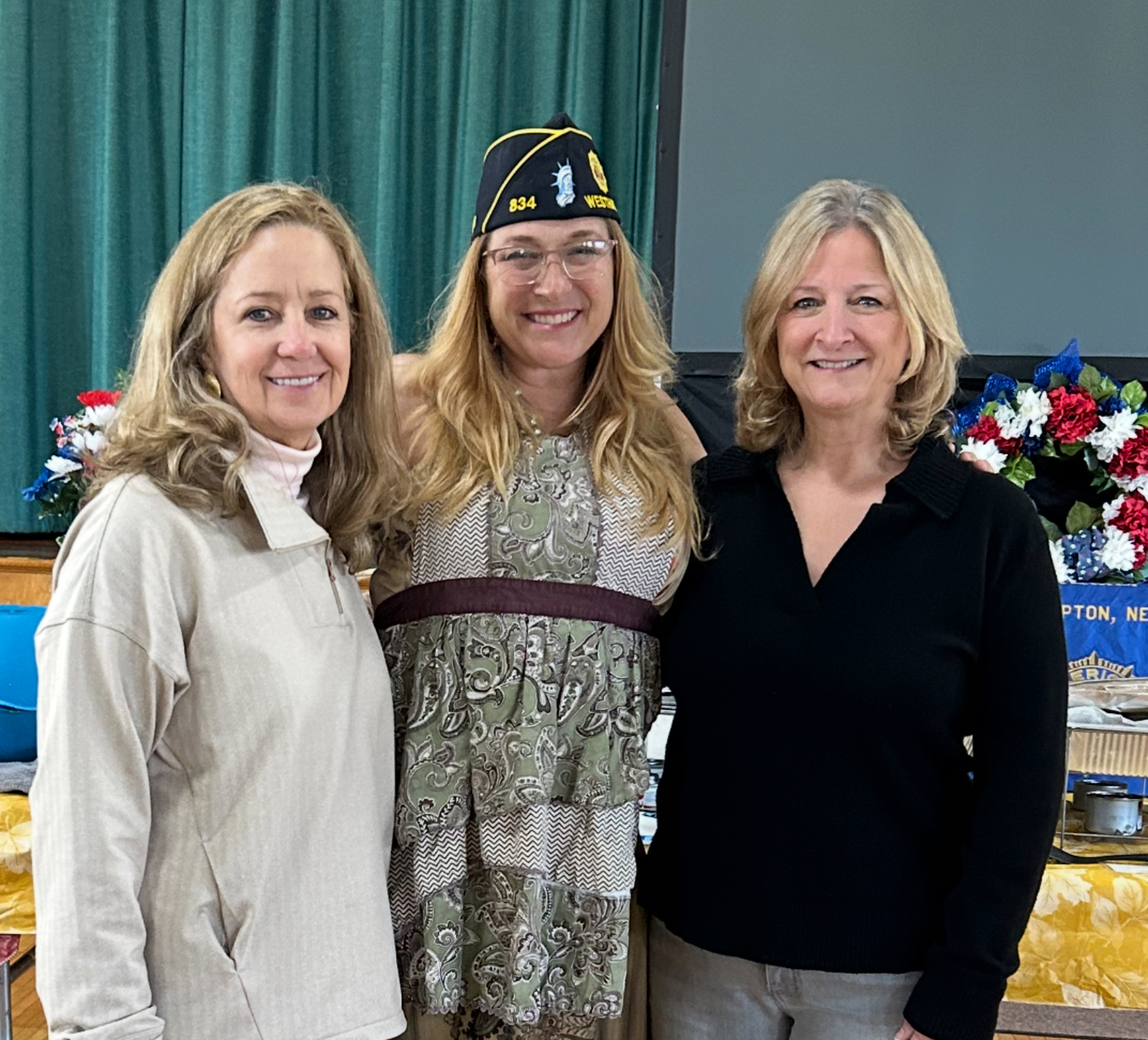 The American Legion hosted a breakfast at Immaculate Conception Church on Quiogue on Sunday, April 27. Among those attending were, from left, Southampton Town Clerk Sundy Schermeyer Town Clerk,  Post 834 Commander Lisha Terry, and Southampton Town Supervisor Maria Moore. COURTESY TOM HADLOCK
