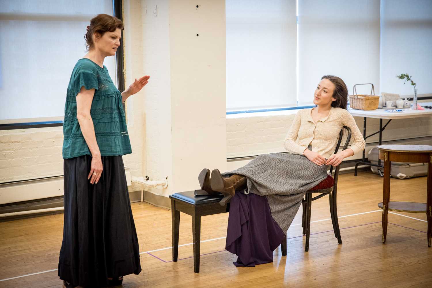 Mary Bacon and Olivia Cygan in rehearsal for 