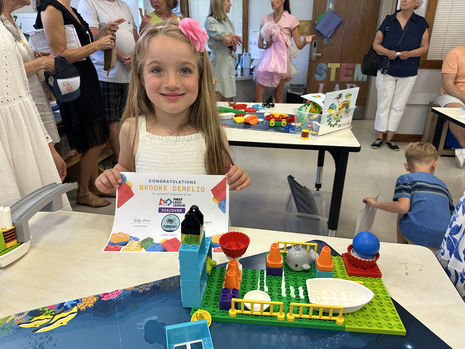 Amagansett School Students in kindergarten through sixth grade, including Brook Demilio, celebrated a successful inaugural year of their new STEM program. With a focus on problem-solving, teamwork, coding, and the engineering design process, students learned about STEM concepts while applying them in this year’s FIRST Lego League 