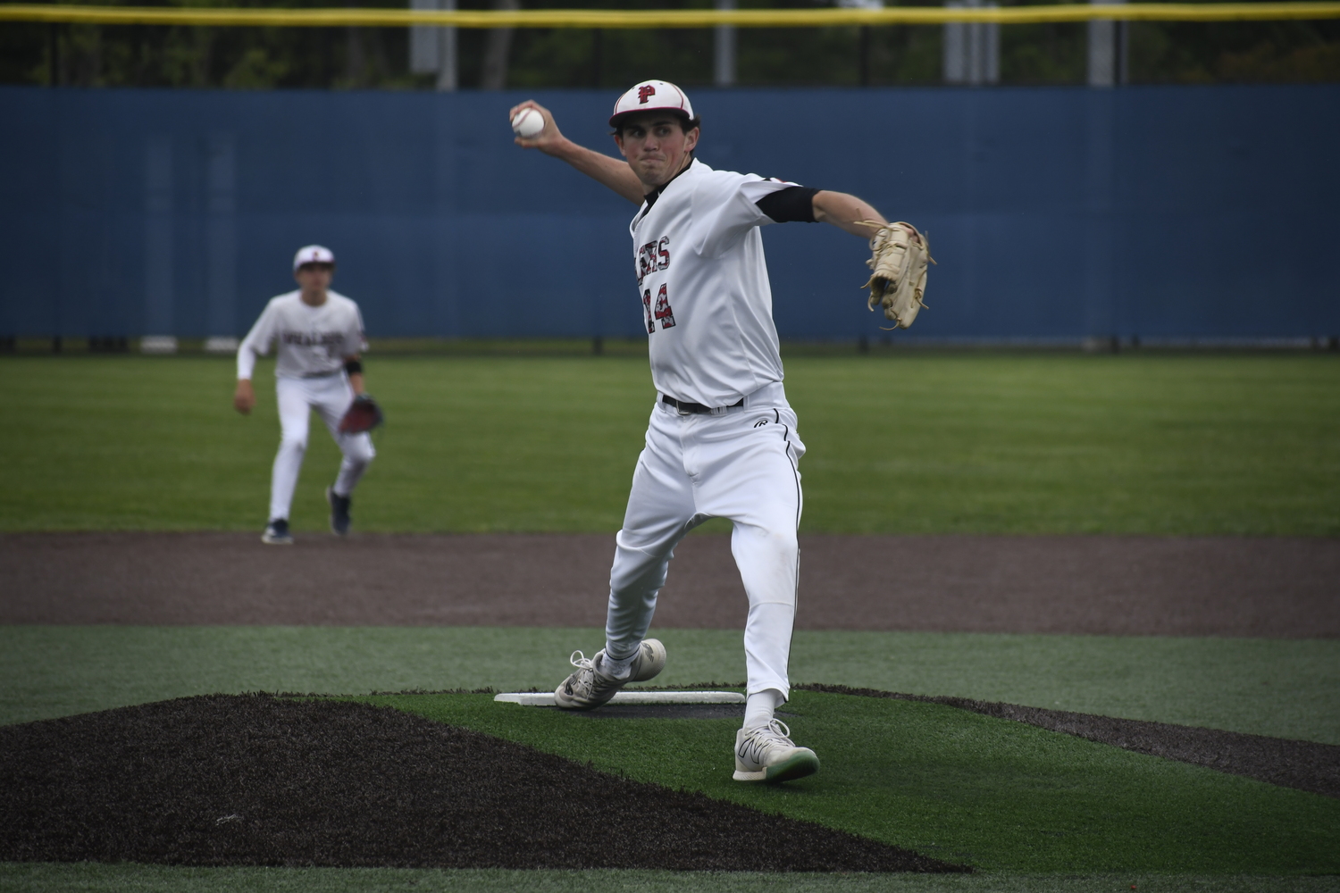 Pierson senior Braeden Mott delivers a pitch to the plate in game two of the Suffolk County Class B Championship on May 28.  DREW BUDD