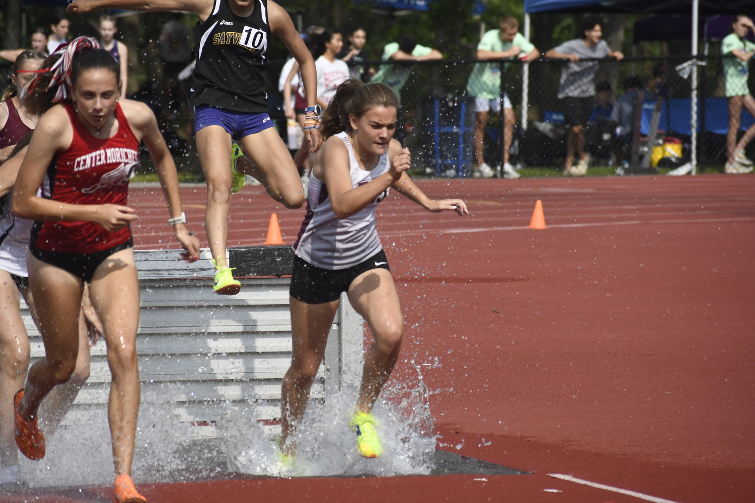 Pierson senior Greylynn Guyer in the 2,000-meter steeplechase.   DREW BUDD