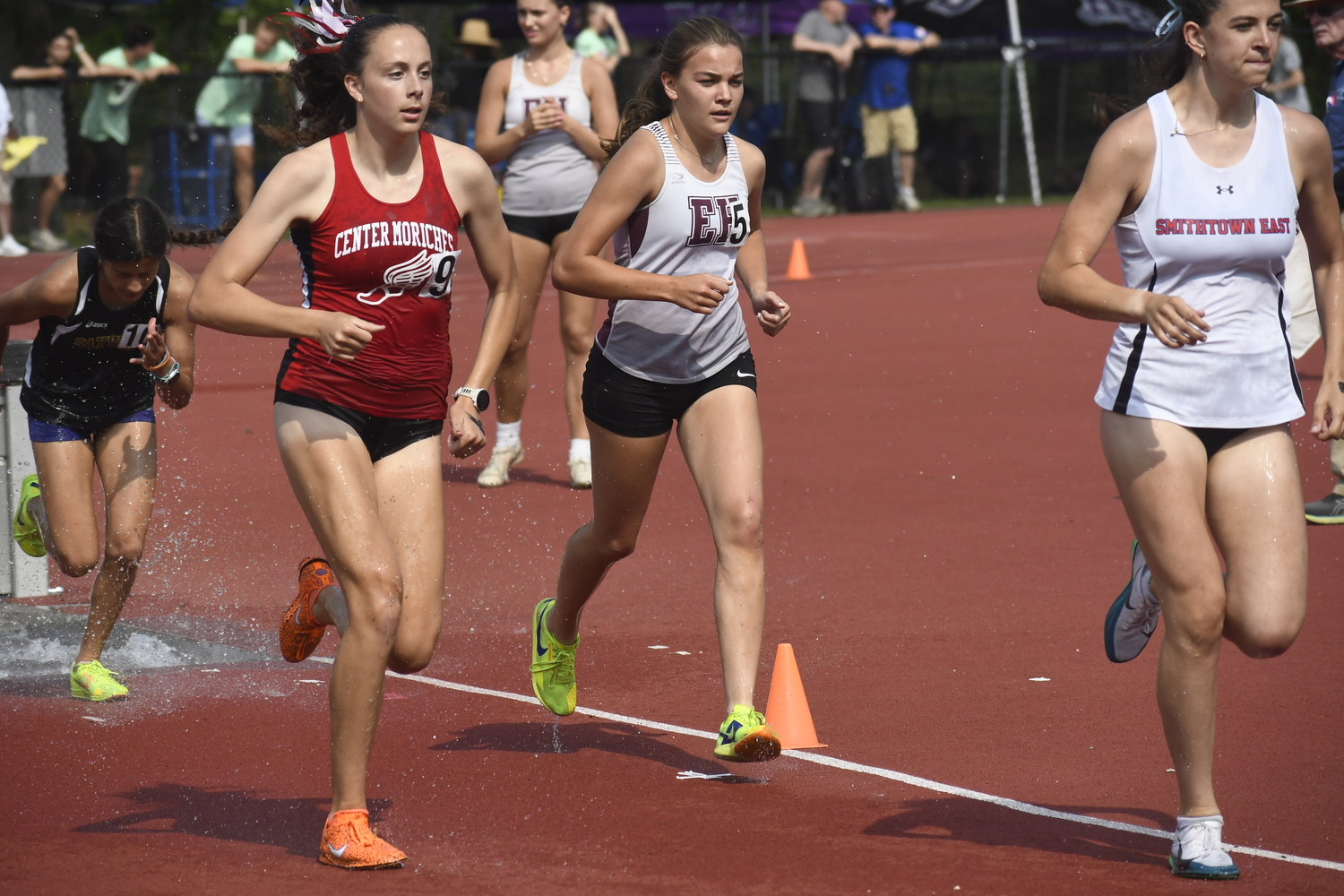 Pierson senior Greylynn Guyer in the 2,000-meter steeplechase.   DREW BUDD