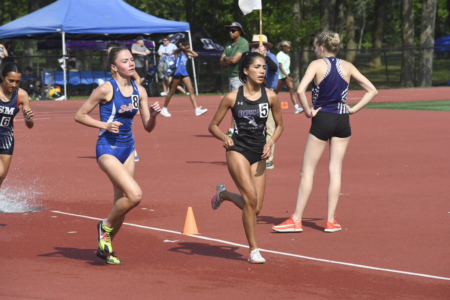 Hampton Bays senior Sofia Galvan in the 2,000-meter steeplechase.  DREW BUDD